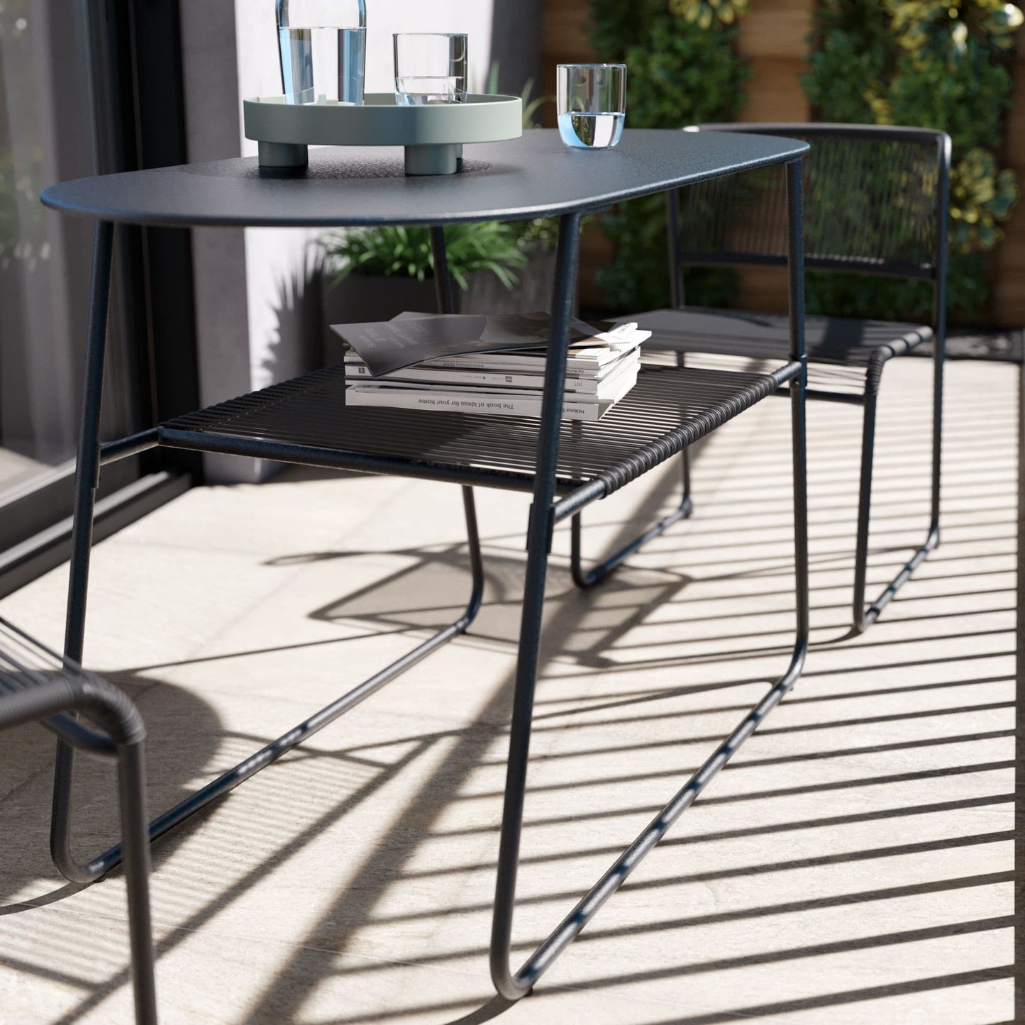 DUO TABLE NATERIAL steel and wicker 55X120X72H cm anthracite