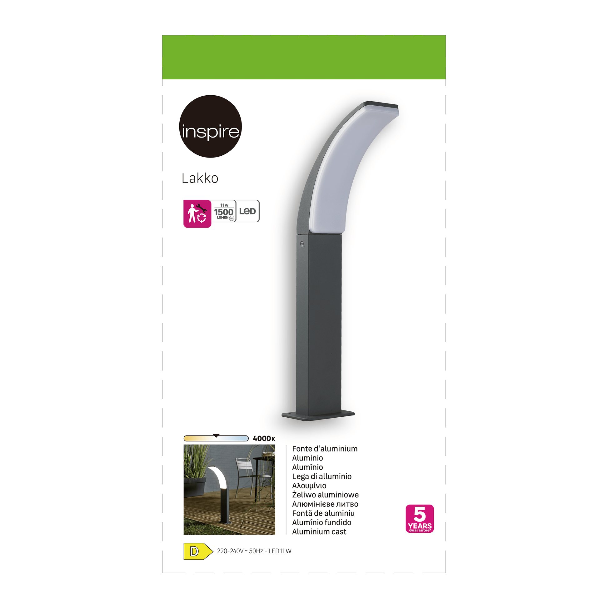 LAKKO GREY ALUMINIUM LAMPPOST 56X22X12CM LED 11W NATURAL LIGHT IP44