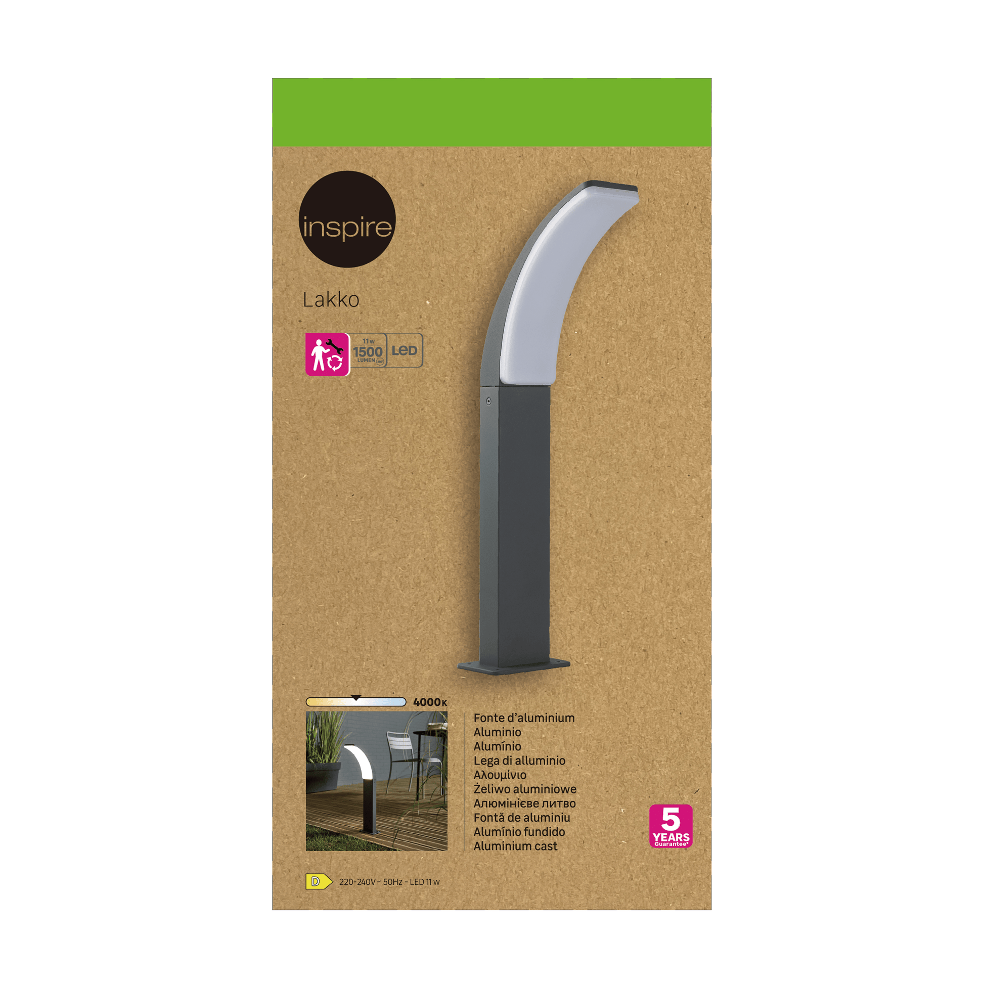 Bricocenter LAKKO GREY ALUMINIUM LAMPPOST 56X22X12CM LED 11W NATURAL LIGHT IP44