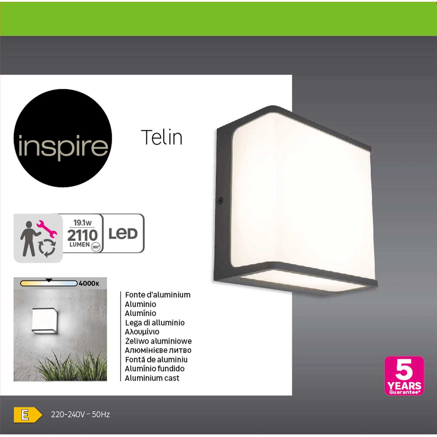 Bricocenter TELIN ALUMINIUM WALL LIGHT SILVER 15X8X15 CM LED 14.5W NATURAL LIGHT IP54