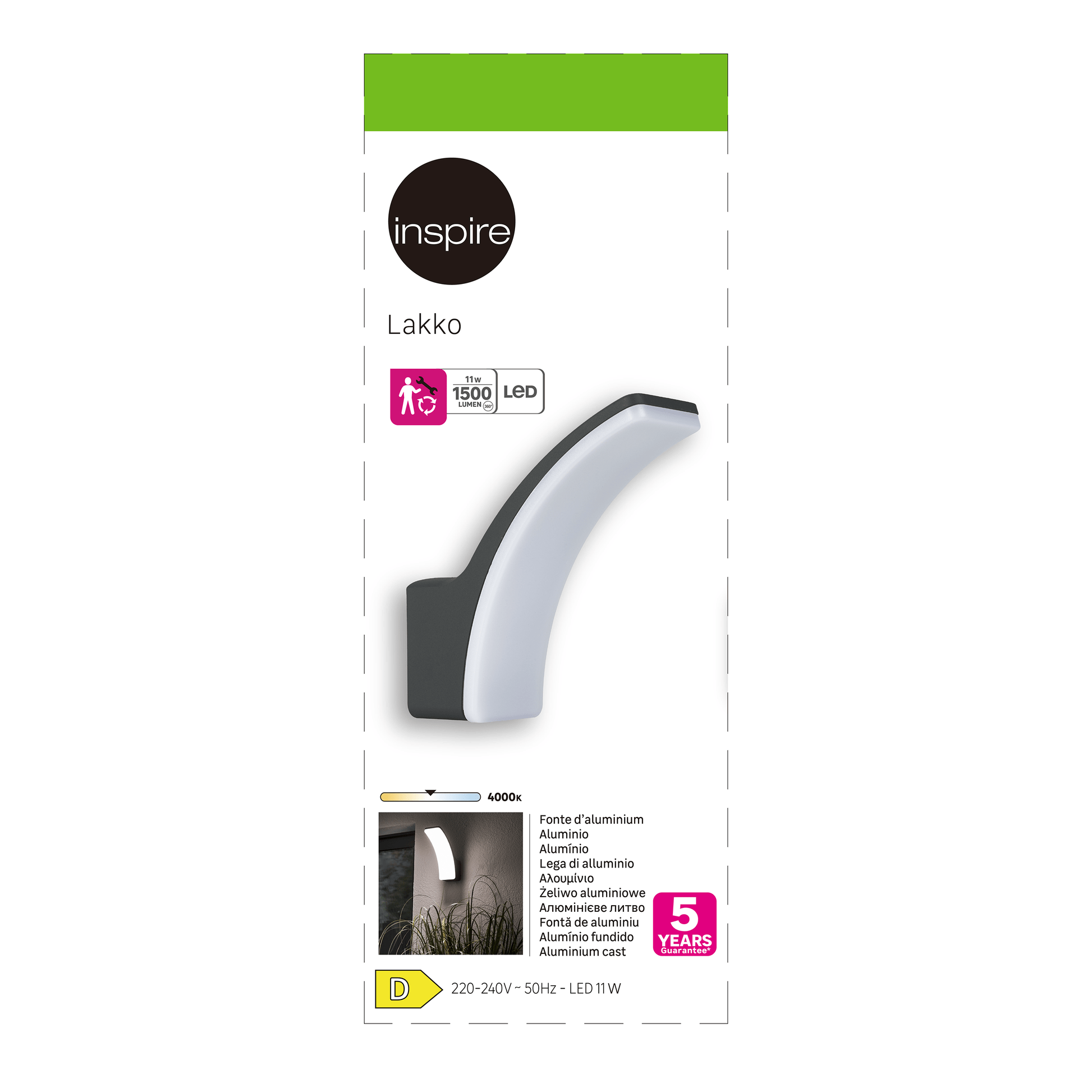 Bricocenter LAKKO GREY ALUMINIUM WALL LIGHT 22X22X8CM LED 11W NATURAL LIGHT IP44