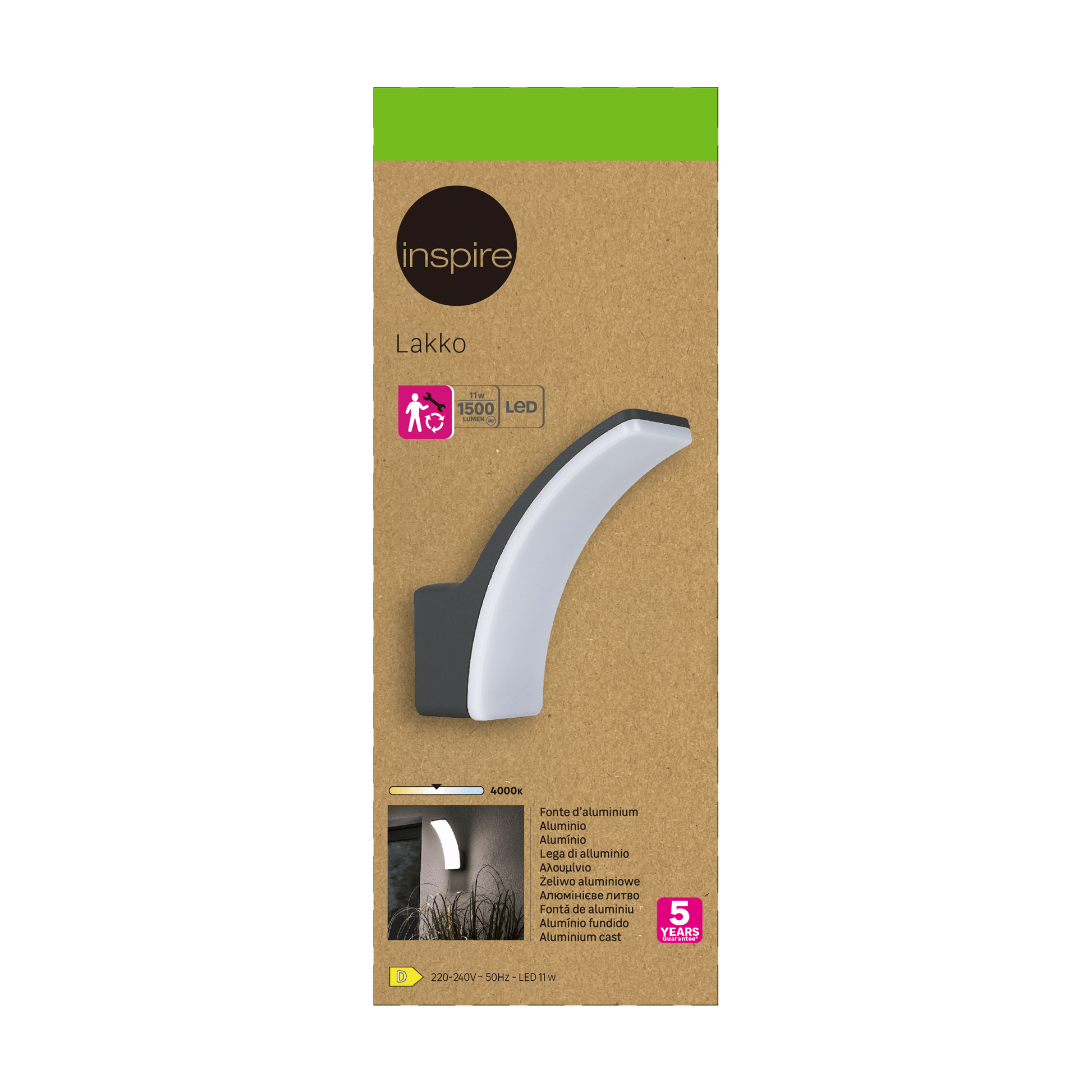 Bricocenter LAKKO GREY ALUMINIUM WALL LIGHT 22X22X8CM LED 11W NATURAL LIGHT IP44