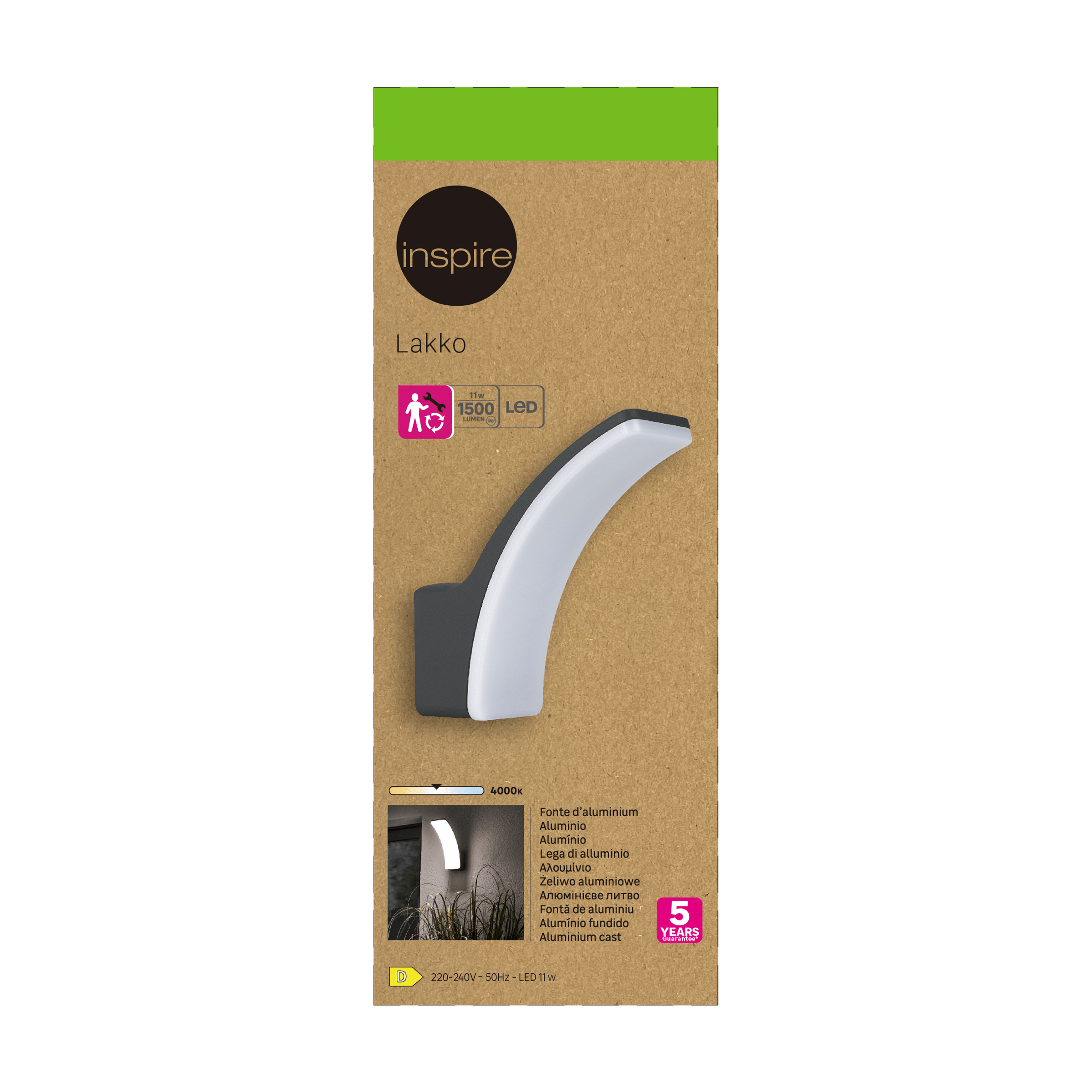 Bricocenter LAKKO GREY ALUMINIUM WALL LIGHT 22X22X8CM LED 11W NATURAL LIGHT IP44