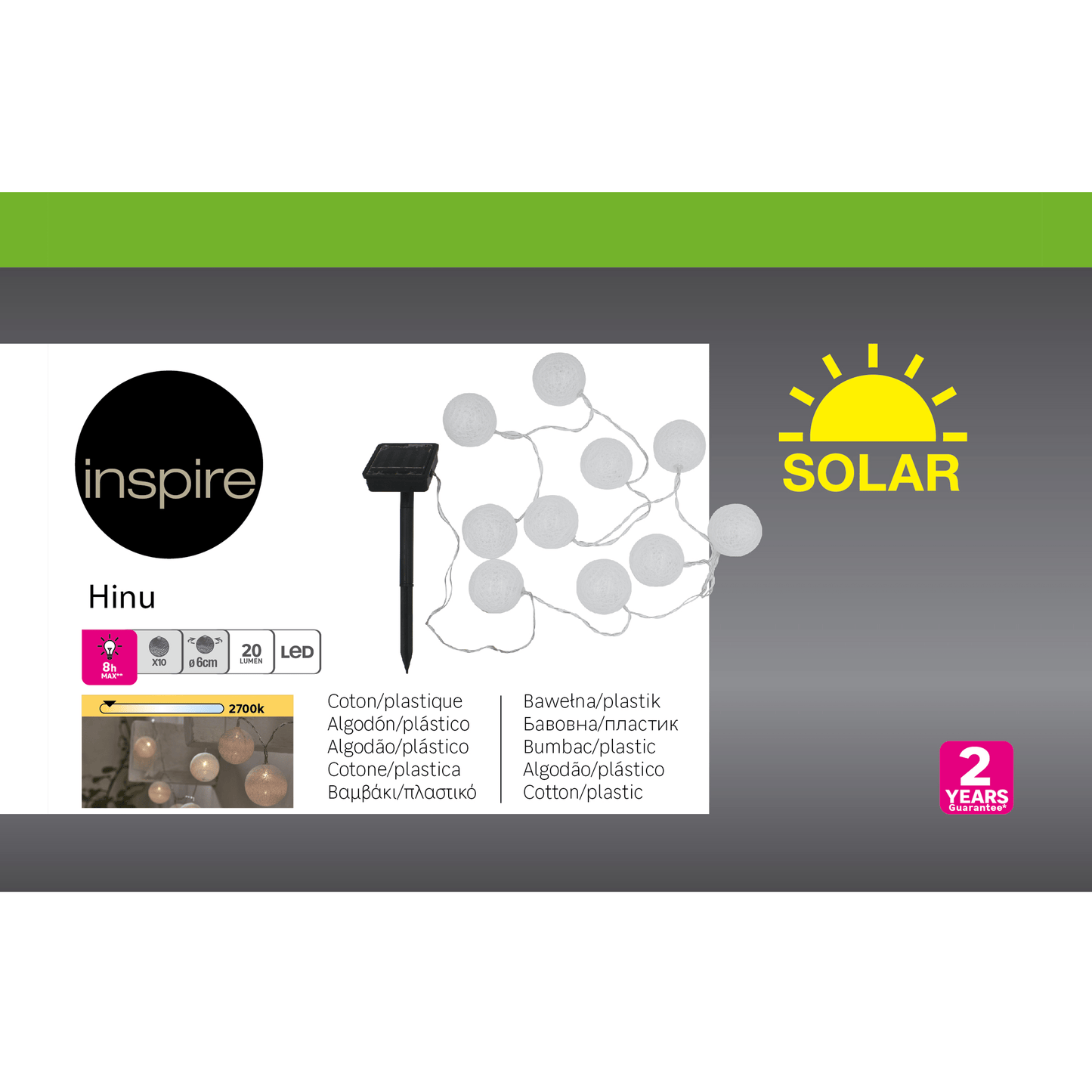 Bricocenter HINU SOLAR GARLAND 10 BALLS 3.4 M 20 LUMENS IP44