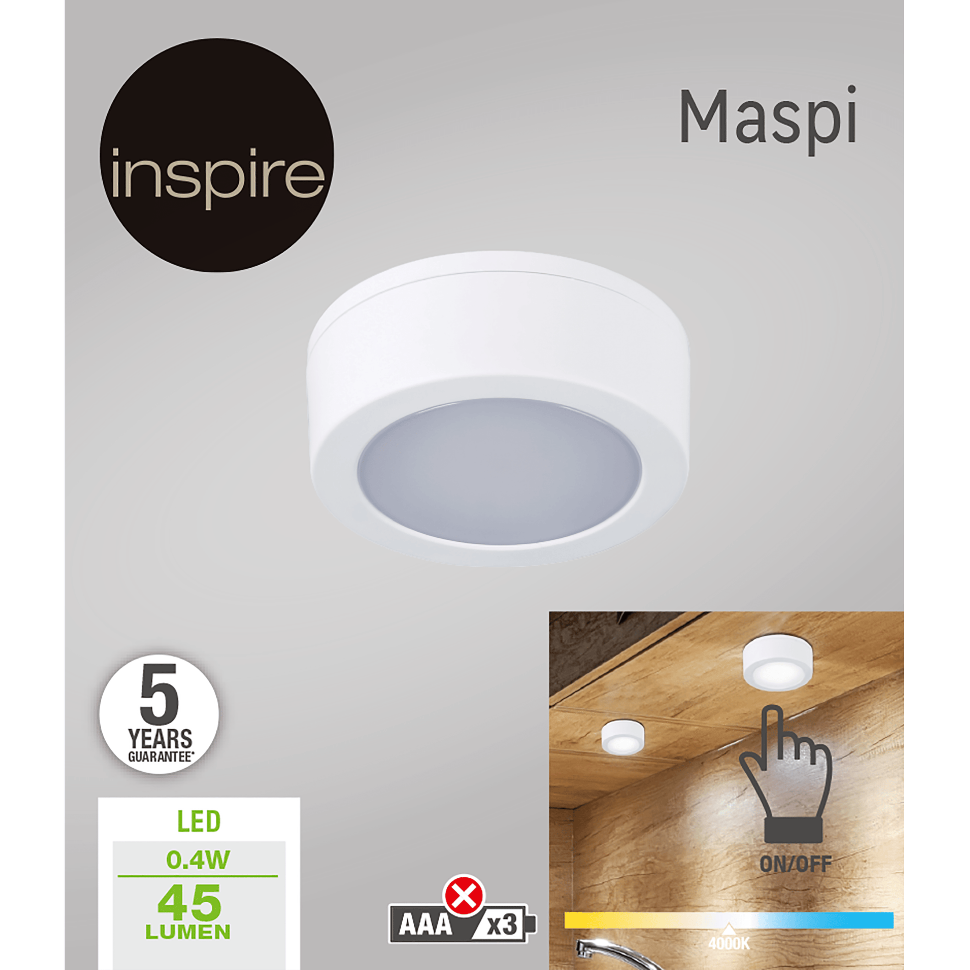 Bricocenter MASPI PUSHLIGHT PLASTIC WHITE D6,5 CM LED 45LM NATURAL LIGHT BATTERY OPERATED