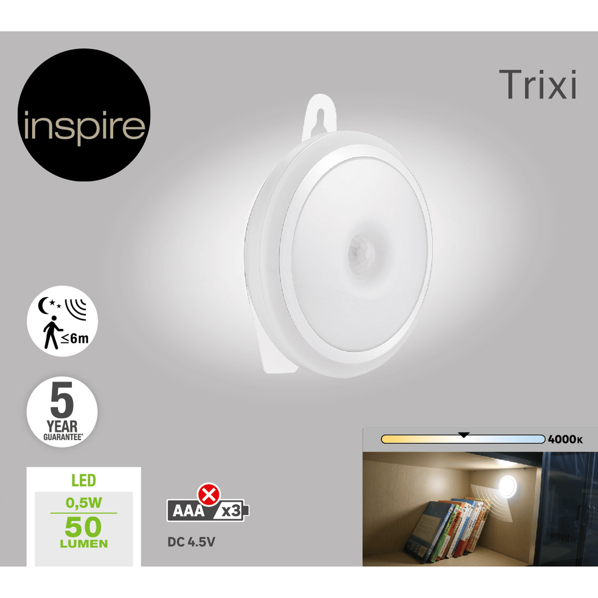Bricocenter TRIXI SAFETY LIGHT PLASTIC WHITE D8 CM LED 50LM NATURAL LIGHT WITH PRESENCE SENSOR