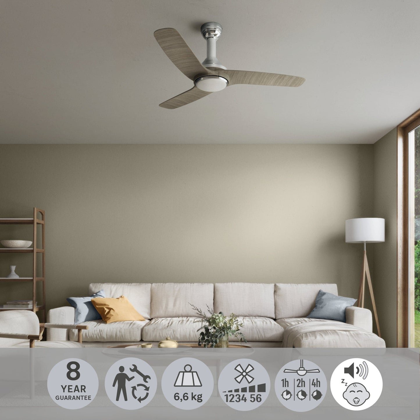 Bricocenter GANDIA CEILING FAN 3 BLADES D132 CCT DIMM METAL CHROME AND GREY PLASTIC