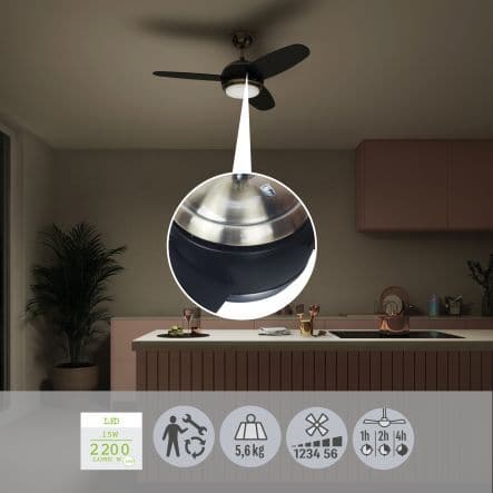 CEILING FAN VILLAR WOOD BLACK D106 CM LED 2000LM 3 BLADES CCT DIMMABLE