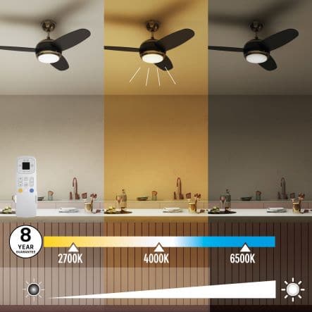 Bricocenter CEILING FAN VILLAR WOOD BLACK D106 CM LED 2000LM 3 BLADES CCT DIMMABLE