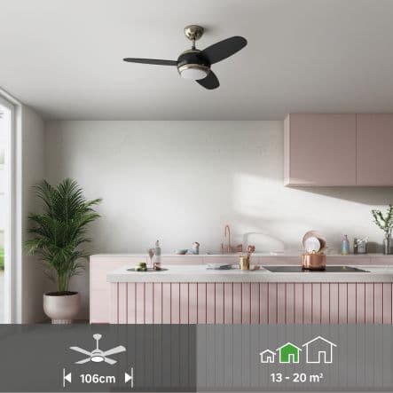 Bricocenter CEILING FAN VILLAR WOOD BLACK D106 CM LED 2000LM 3 BLADES CCT DIMMABLE