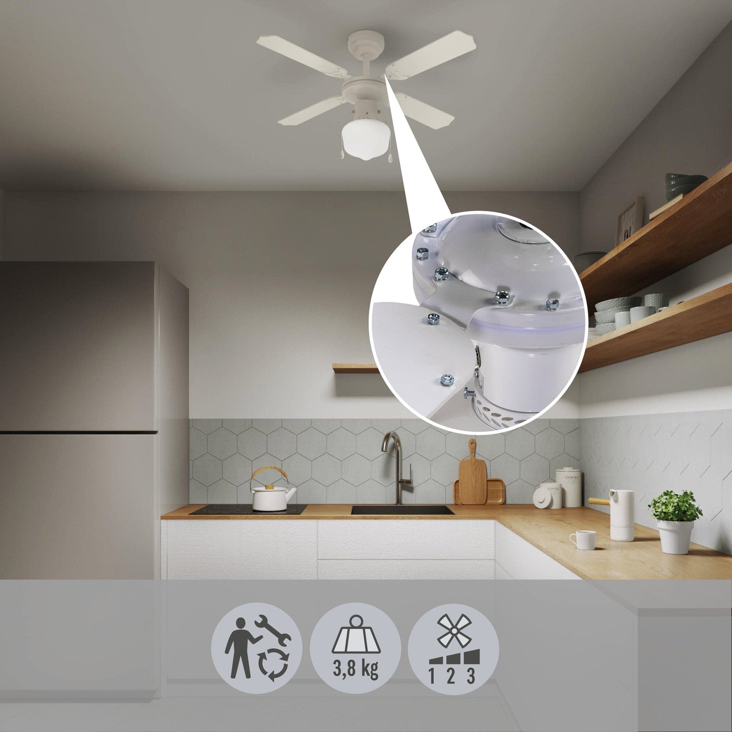 Bricocenter BARBADE CEILING FAN 4 BLADES D91 E27 60W RATTAN WHITE