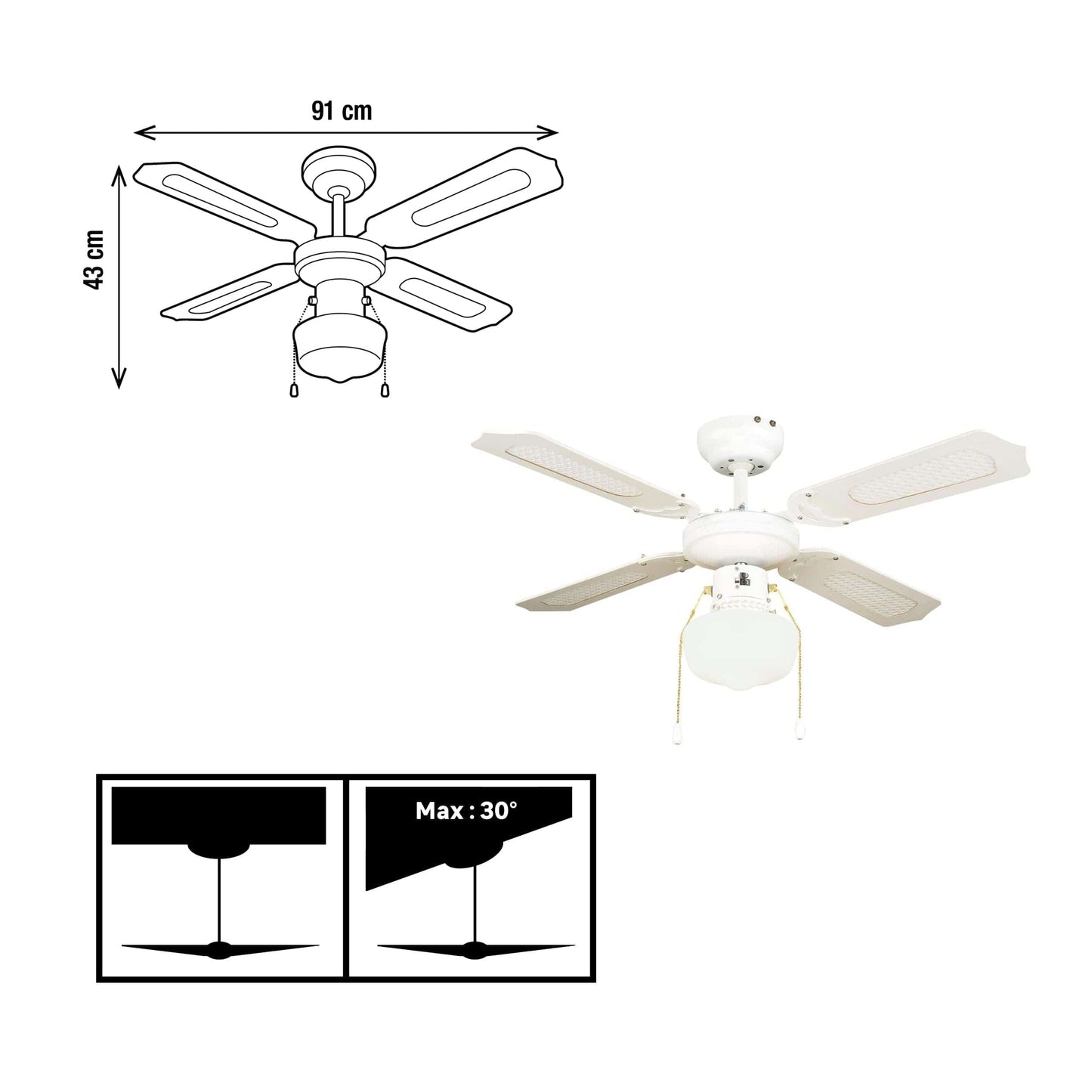 Bricocenter BARBADE CEILING FAN 4 BLADES D91 E27 60W RATTAN WHITE