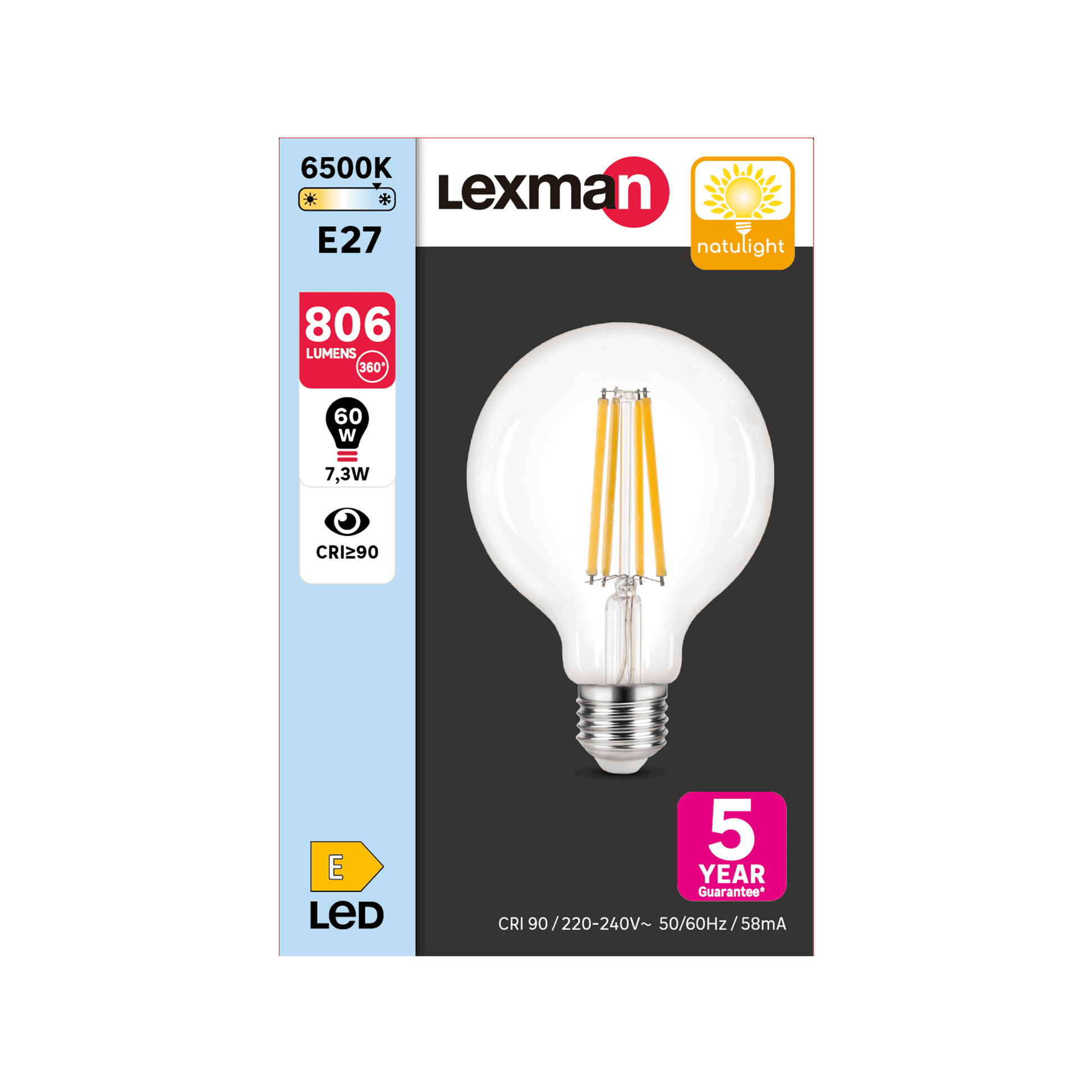 Bricocenter NATULIGHT LED BULB E27=60W GLOBE SMALL TRANSPARENT COLD LIGHT