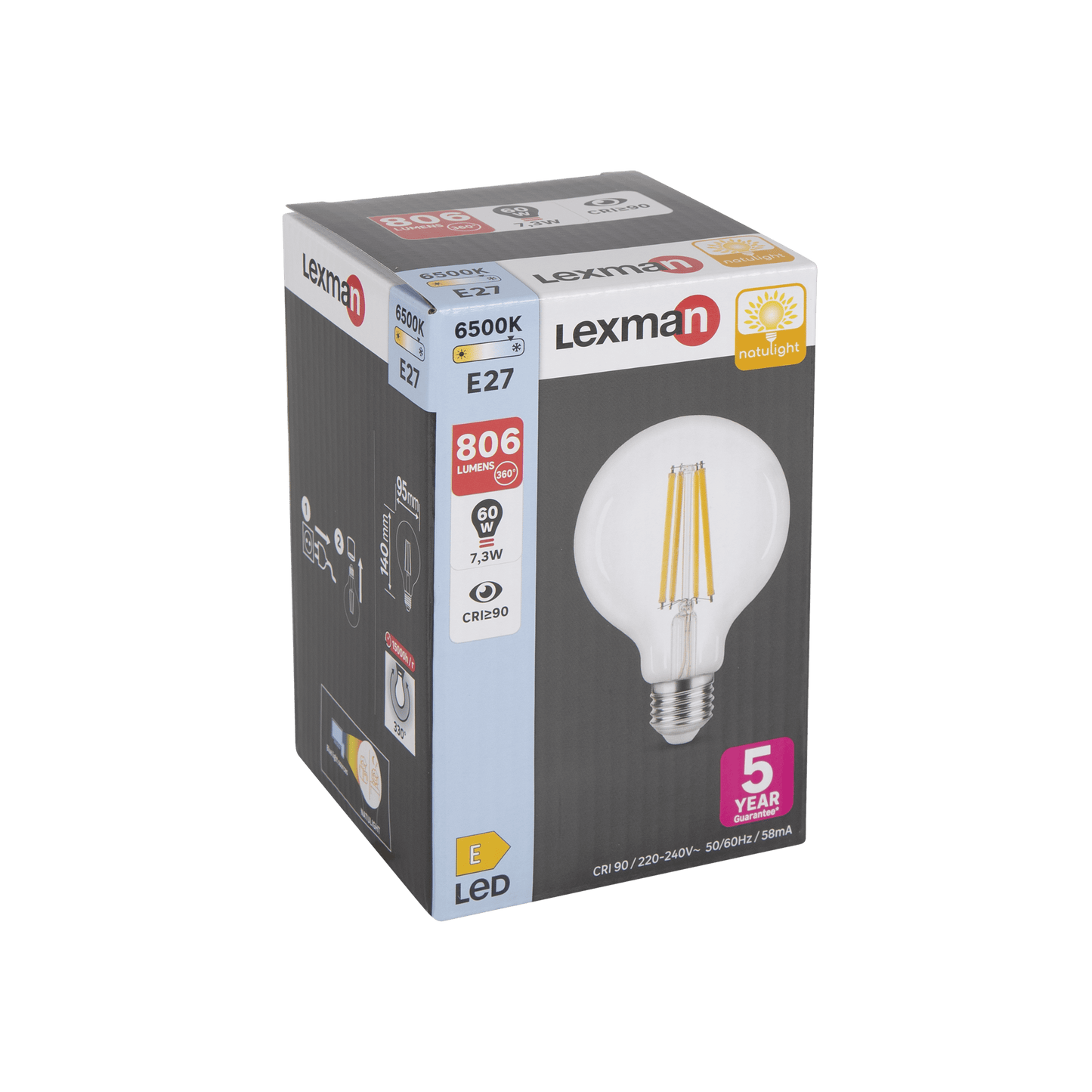 Bricocenter NATULIGHT LED BULB E27=60W GLOBE SMALL TRANSPARENT COLD LIGHT