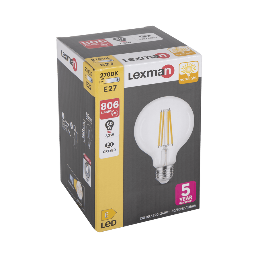 Bricocenter NATULIGHT LED BULB E27=60W GLOBE SMALL TRANSPARENT WARM LIGHT