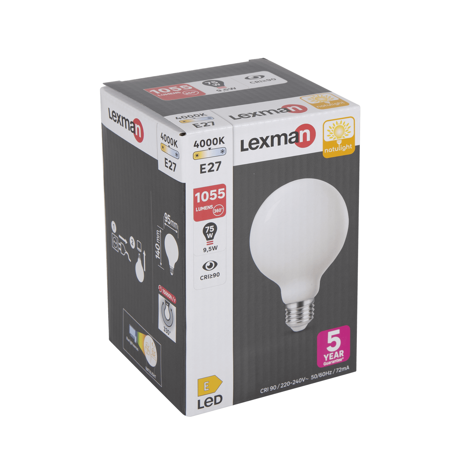 Bricocenter NATULIGHT LED BULB E27=75W GLOBE SMALL FROSTED NATURAL LIGHT