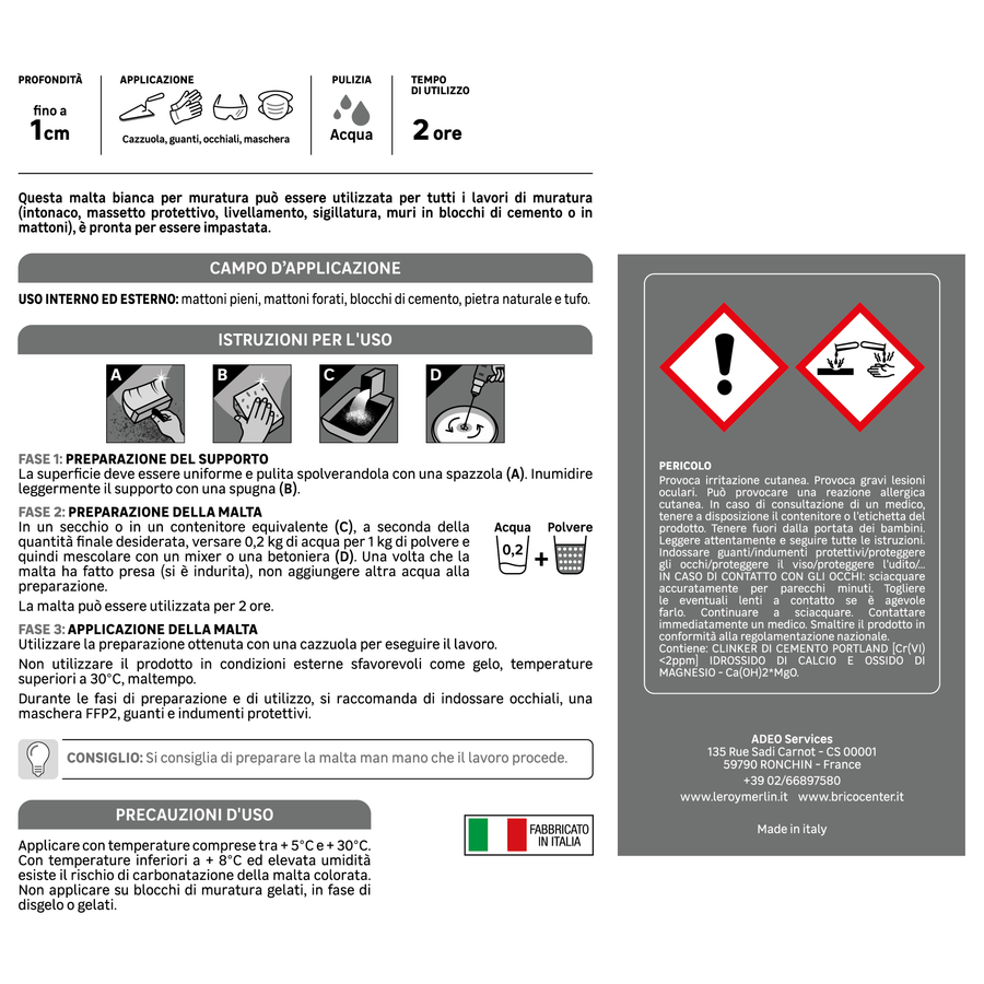 Bricocenter WHITE MORTAR FOR MASONRY AND PLASTER AXTON 5KG