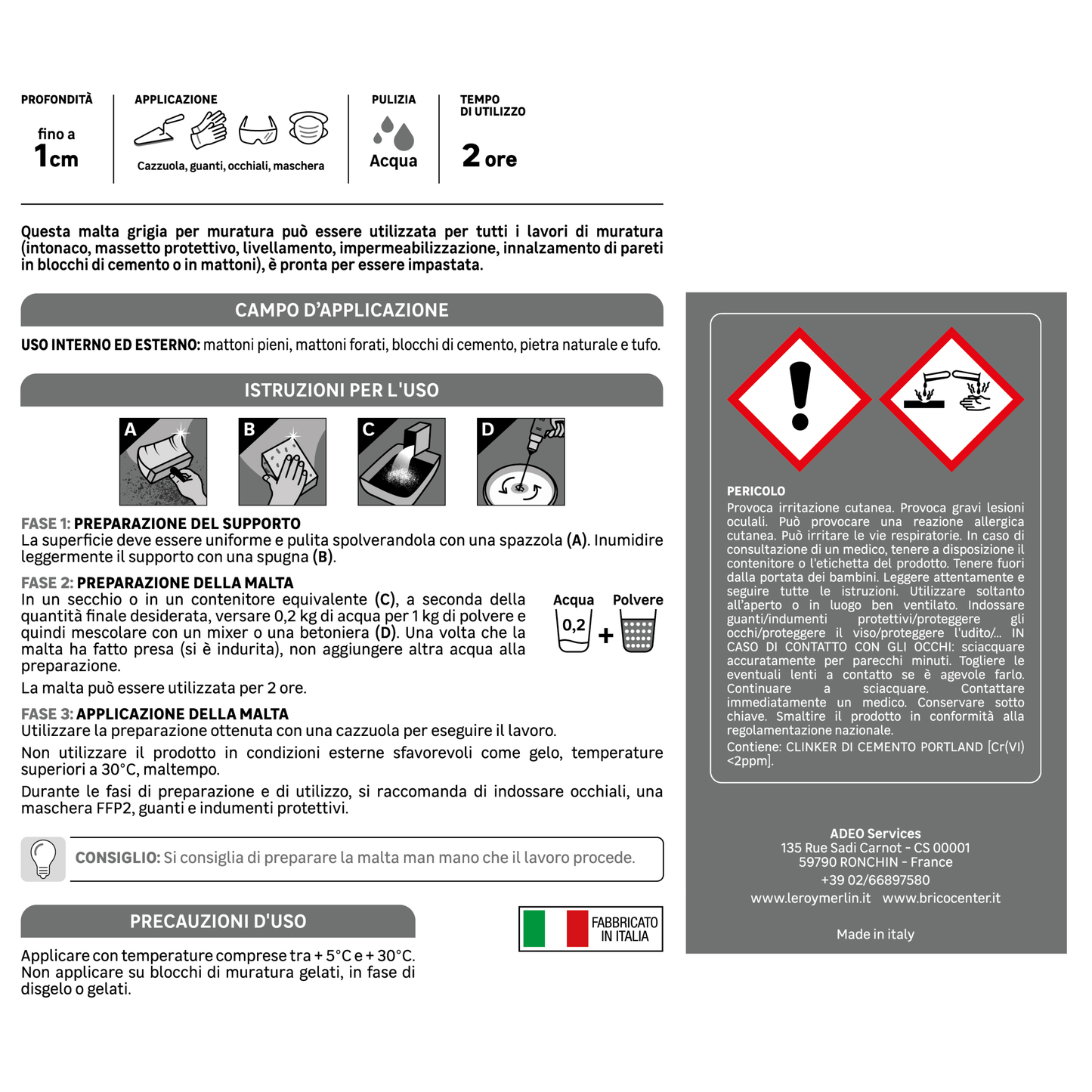 Bricocenter GREY MORTAR FOR MASONRY AND PLASTER AXTON 5KG