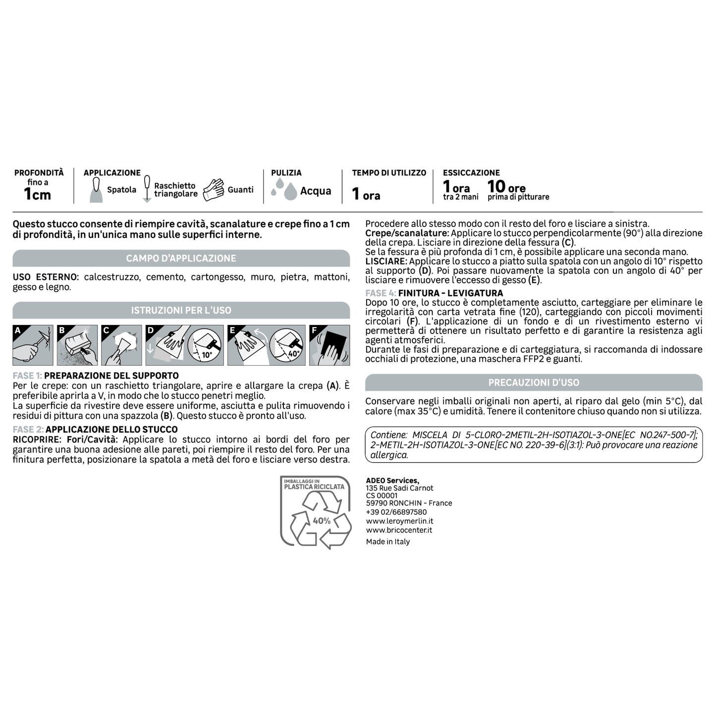 Bricocenter AXTON INTERIOR/EXTERIOR WHITE PASTE FILLER 5 KG