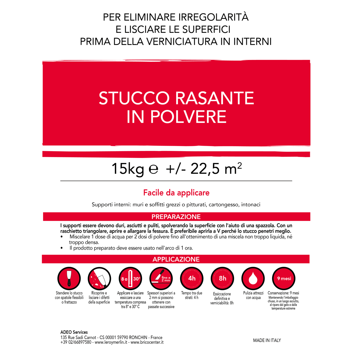 Bricocenter POWDERED SKIMMING FILLER FOR INTERIOR USE 15 KG