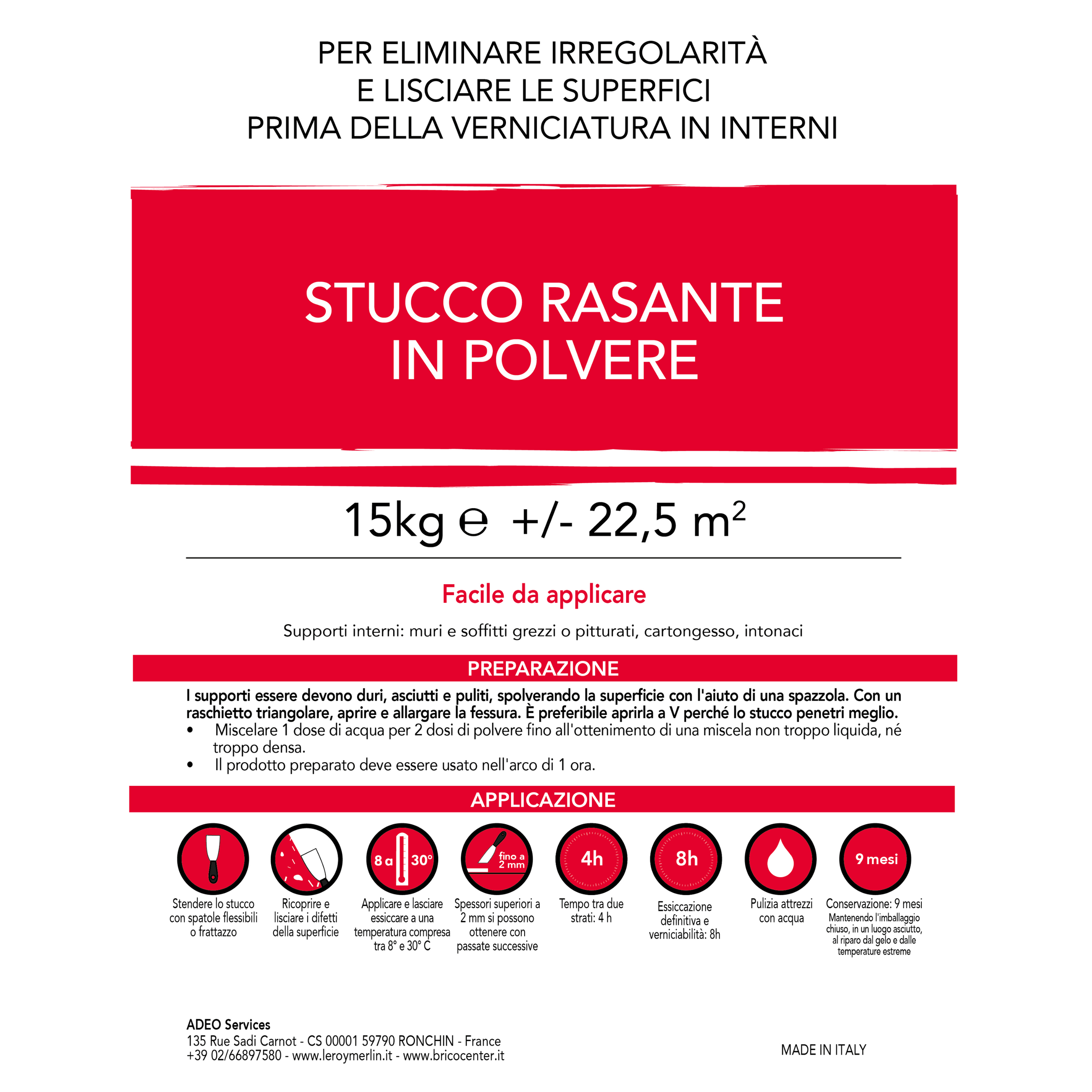 Bricocenter POWDERED SKIMMING FILLER FOR INTERIOR USE 15 KG