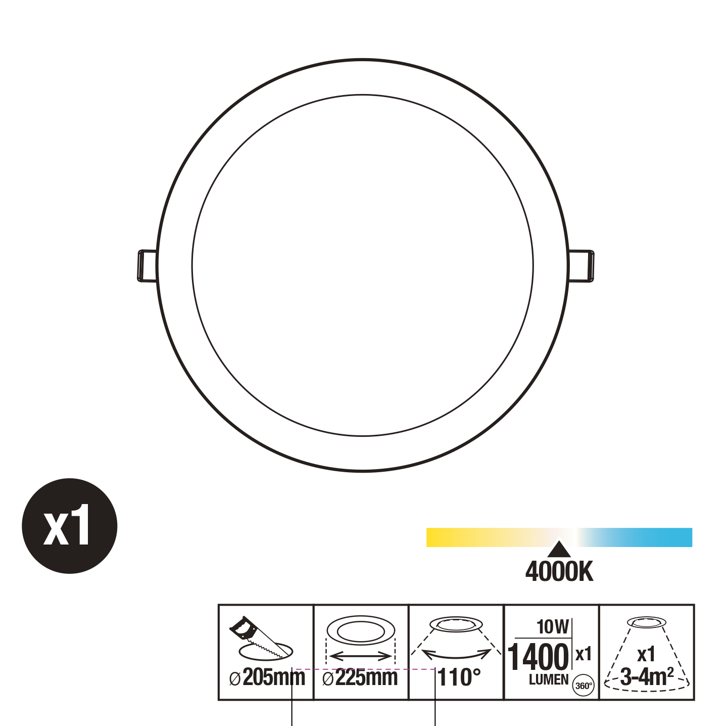 Bricocenter RECESSED WHITE PLASTIC SPOTLIGHT D20.5CM LED10W NATURAL LIGHT IP20