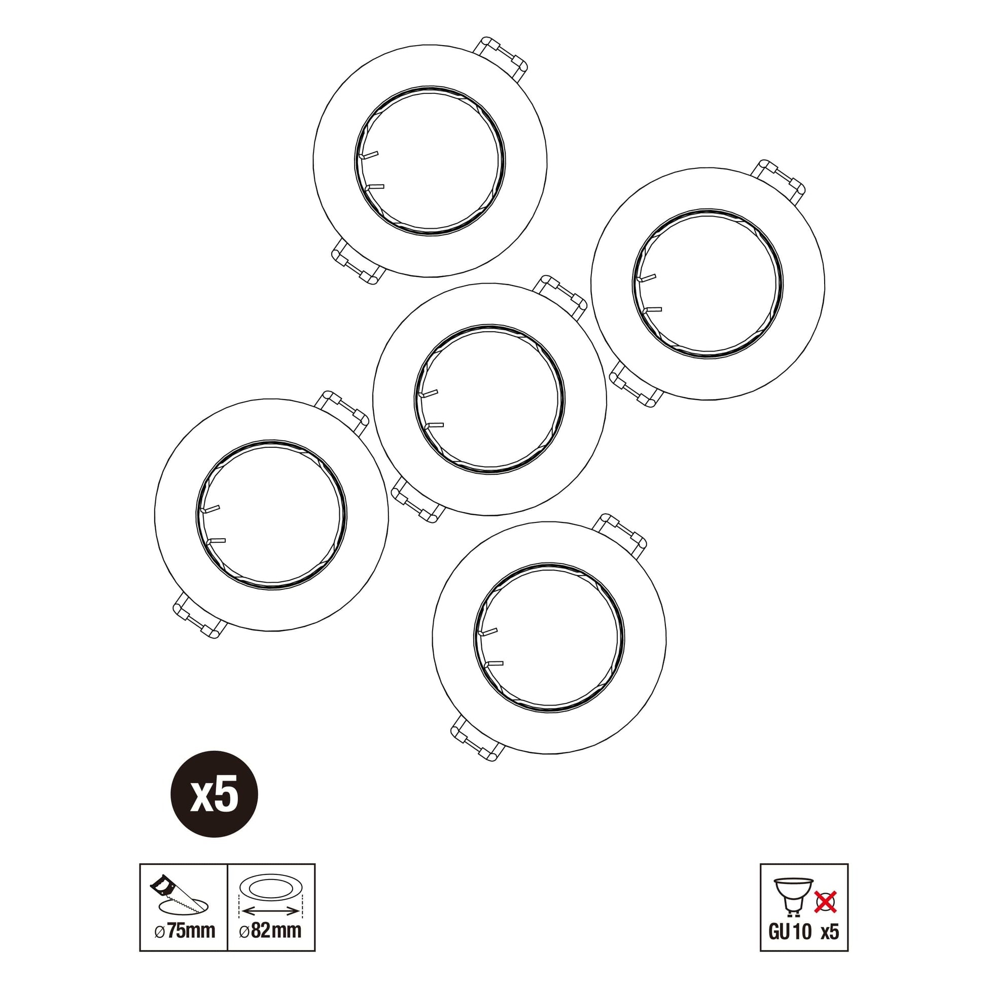 5 DOWNLIGHTS PLASTIC WHITE D7.5 CM LED GU10 35W