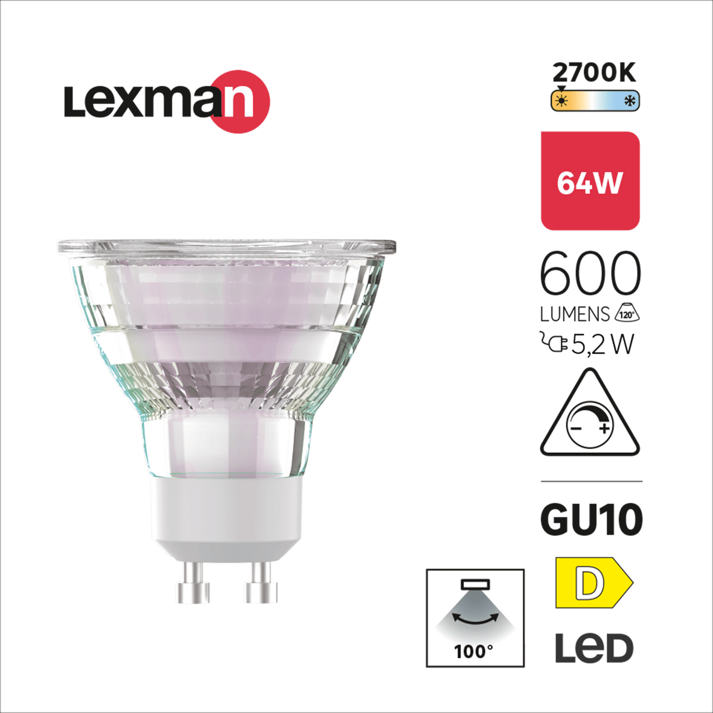Bricocenter LED BULB GU10 64W TRANSPARENT WARM LIGHT