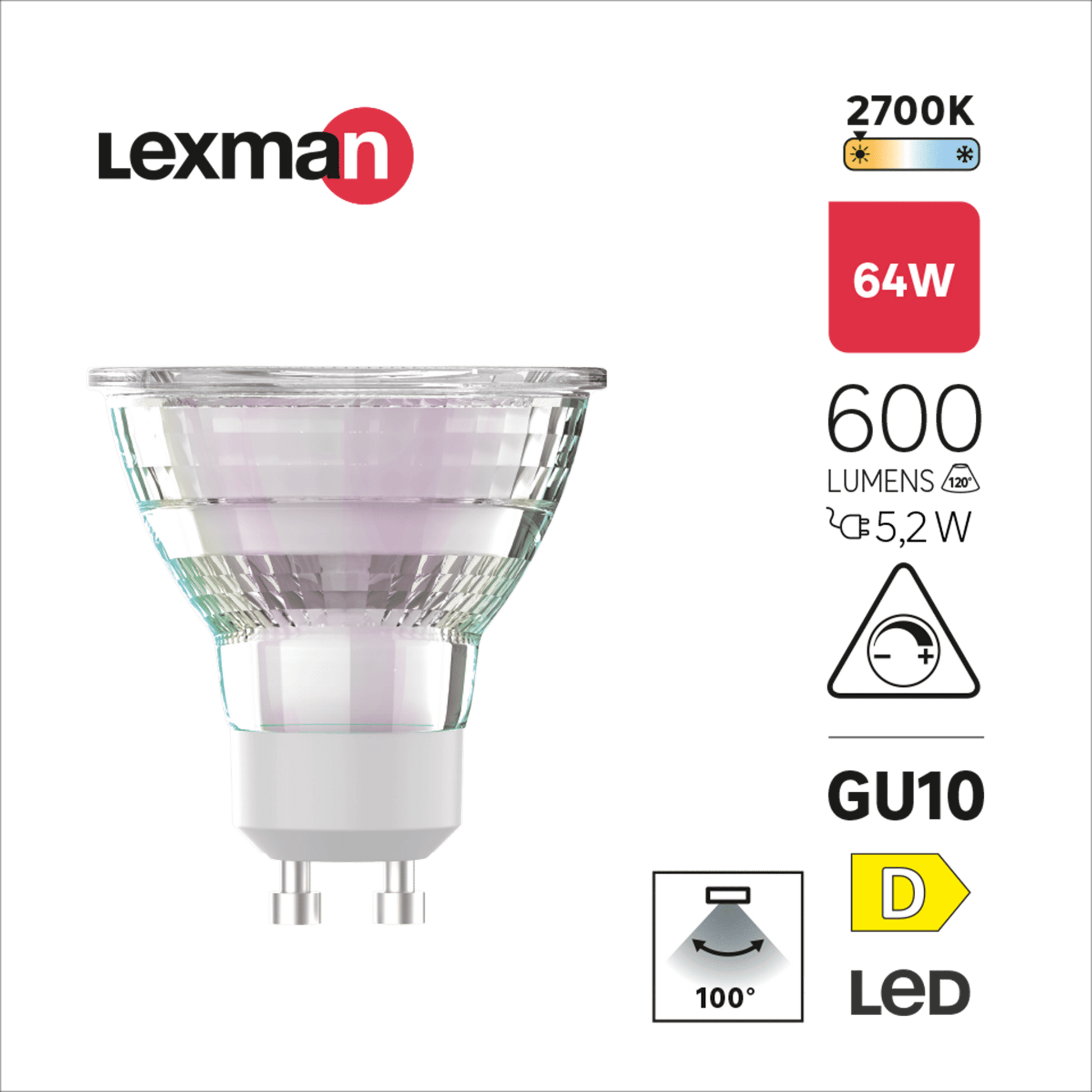 Bricocenter LED BULB GU10 64W TRANSPARENT WARM LIGHT