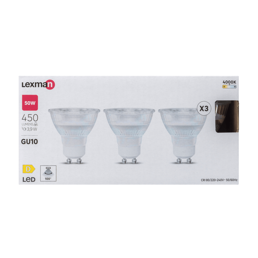 Bricocenter 3 LED BULBS GU10 50W CLEAR NATURAL LIGHT
