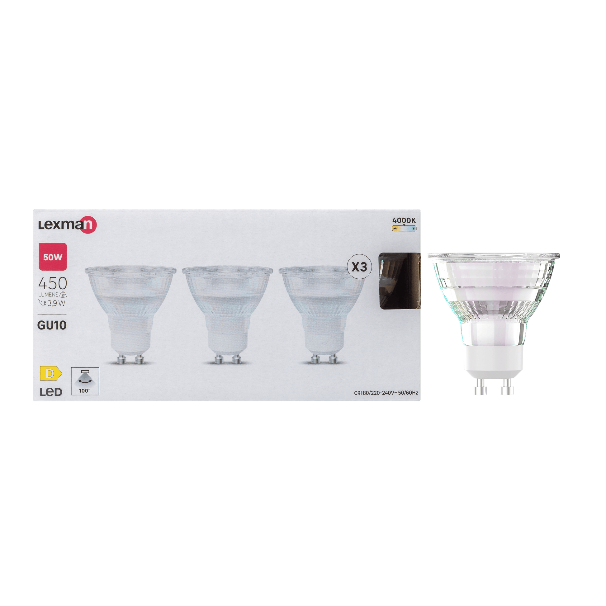 Bricocenter 3 LED BULBS GU10 50W CLEAR NATURAL LIGHT