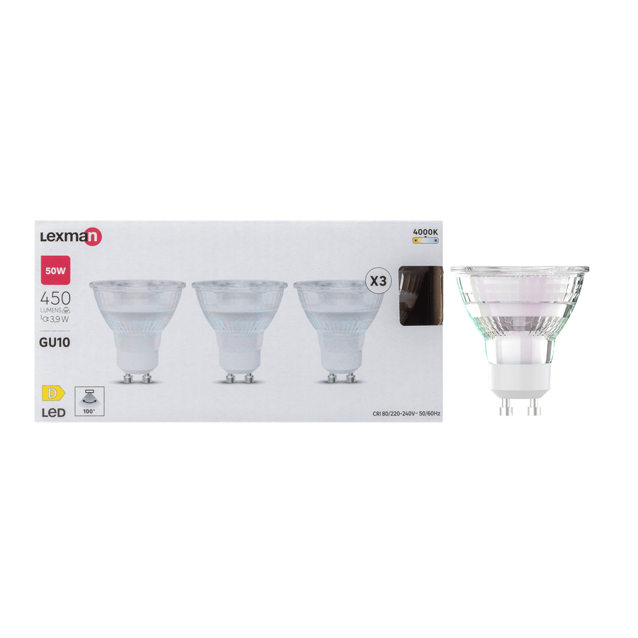 Bricocenter 3 LED BULBS GU10 50W CLEAR NATURAL LIGHT