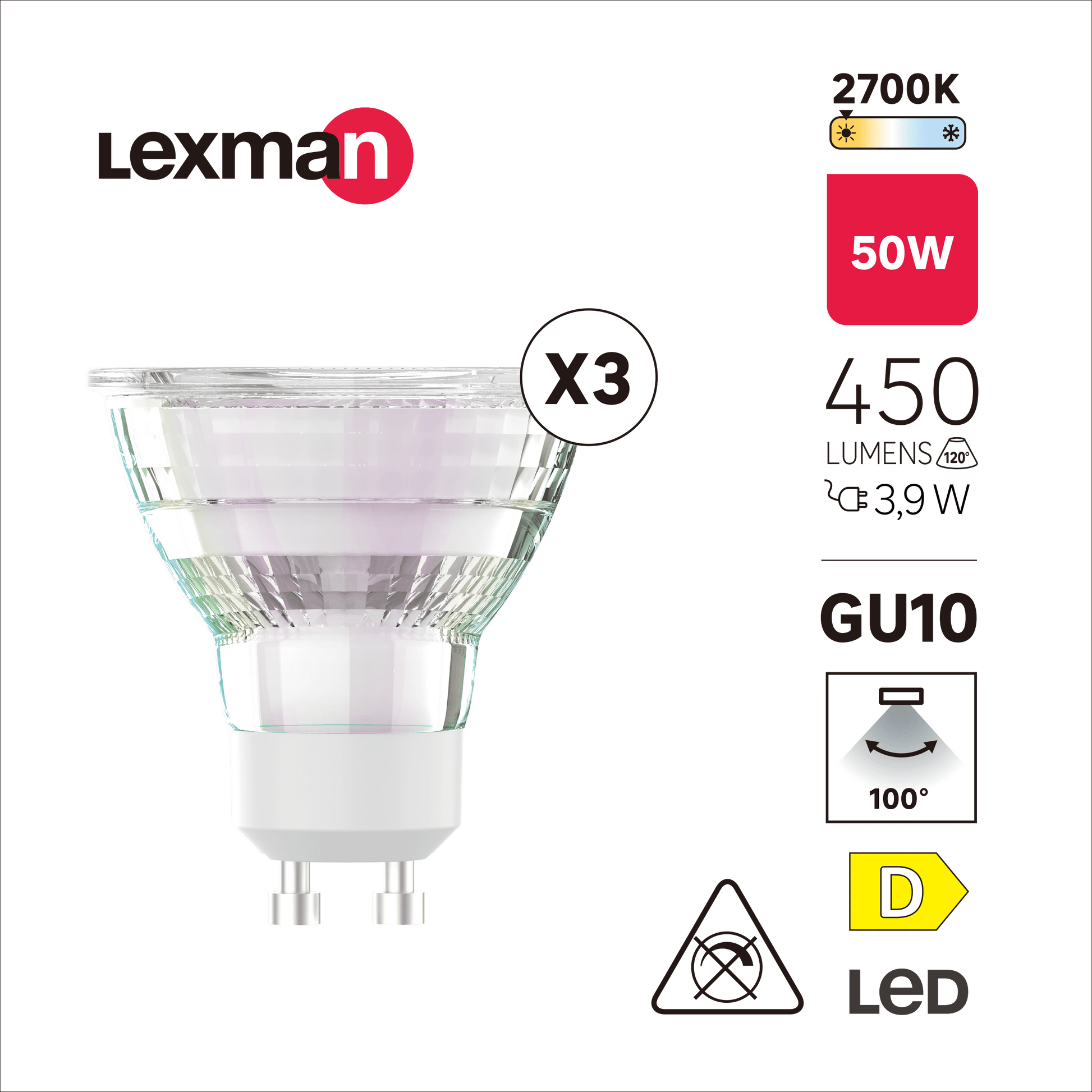 Bricocenter 3 LED BULBS GU10 50W CLEAR WARM LIGHT