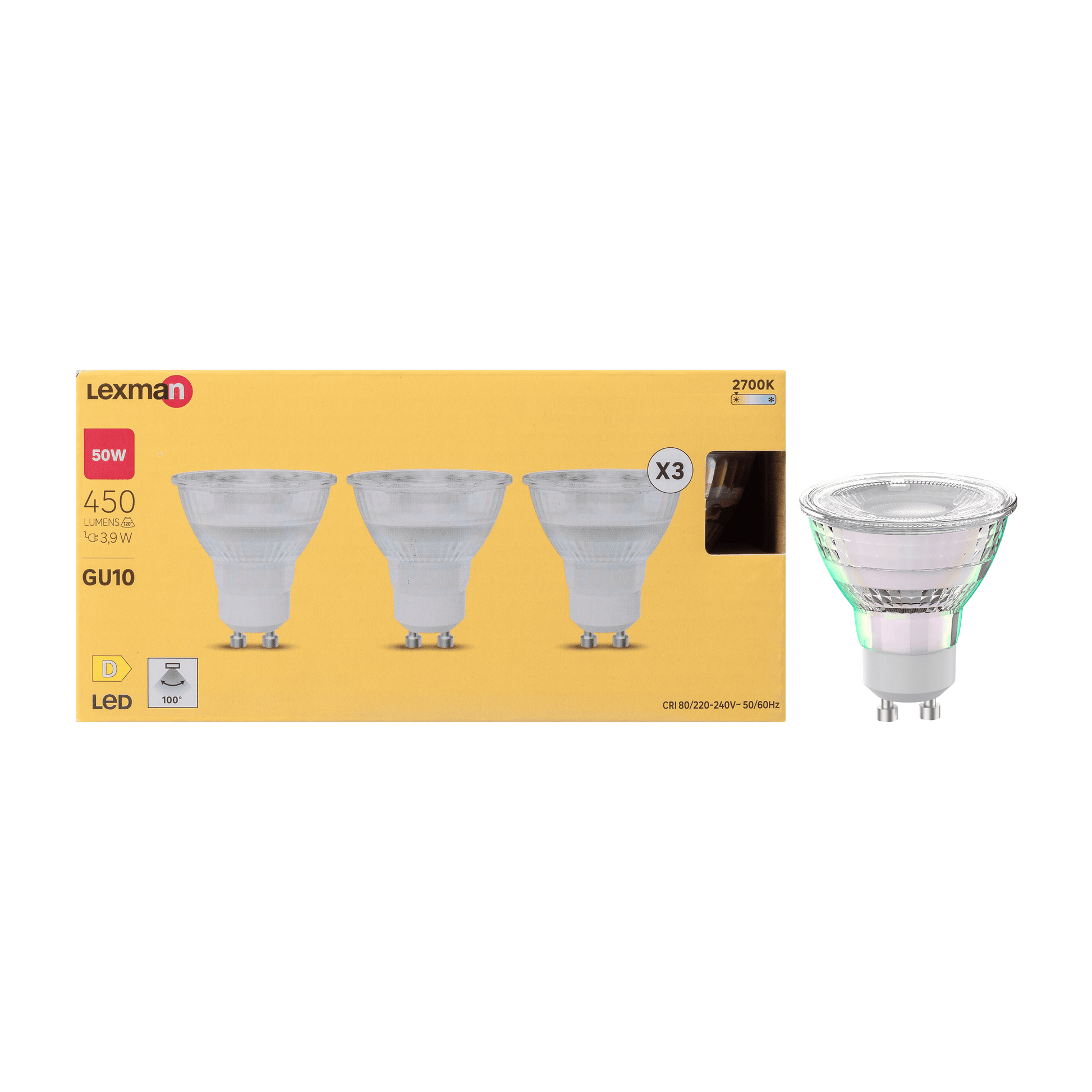 Bricocenter 3 LED BULBS GU10 50W CLEAR WARM LIGHT