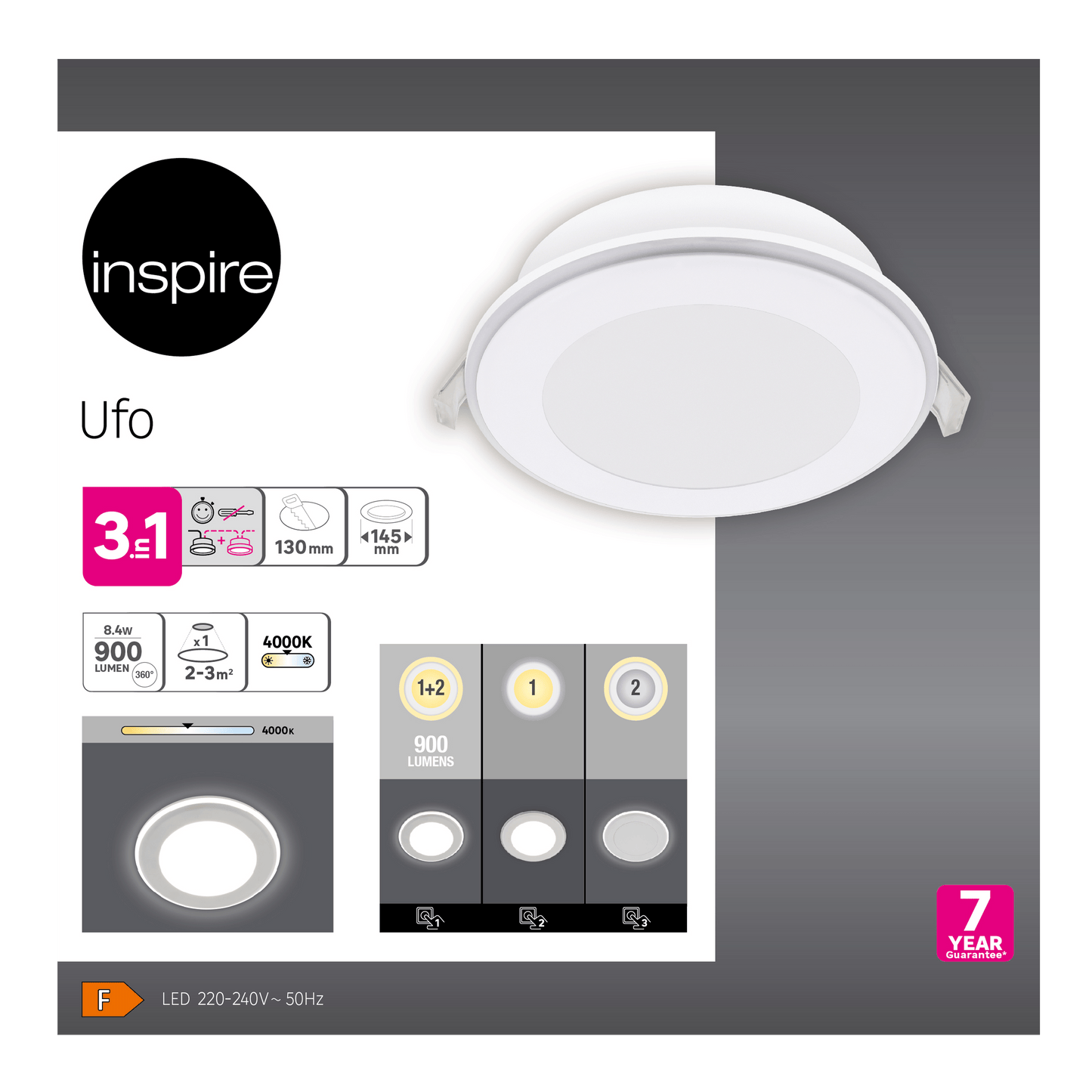 Bricocenter UFO RECESSED SPOTLIGHT PLASTIC WHITE D13 CM LED 12W NATURAL LIGHT