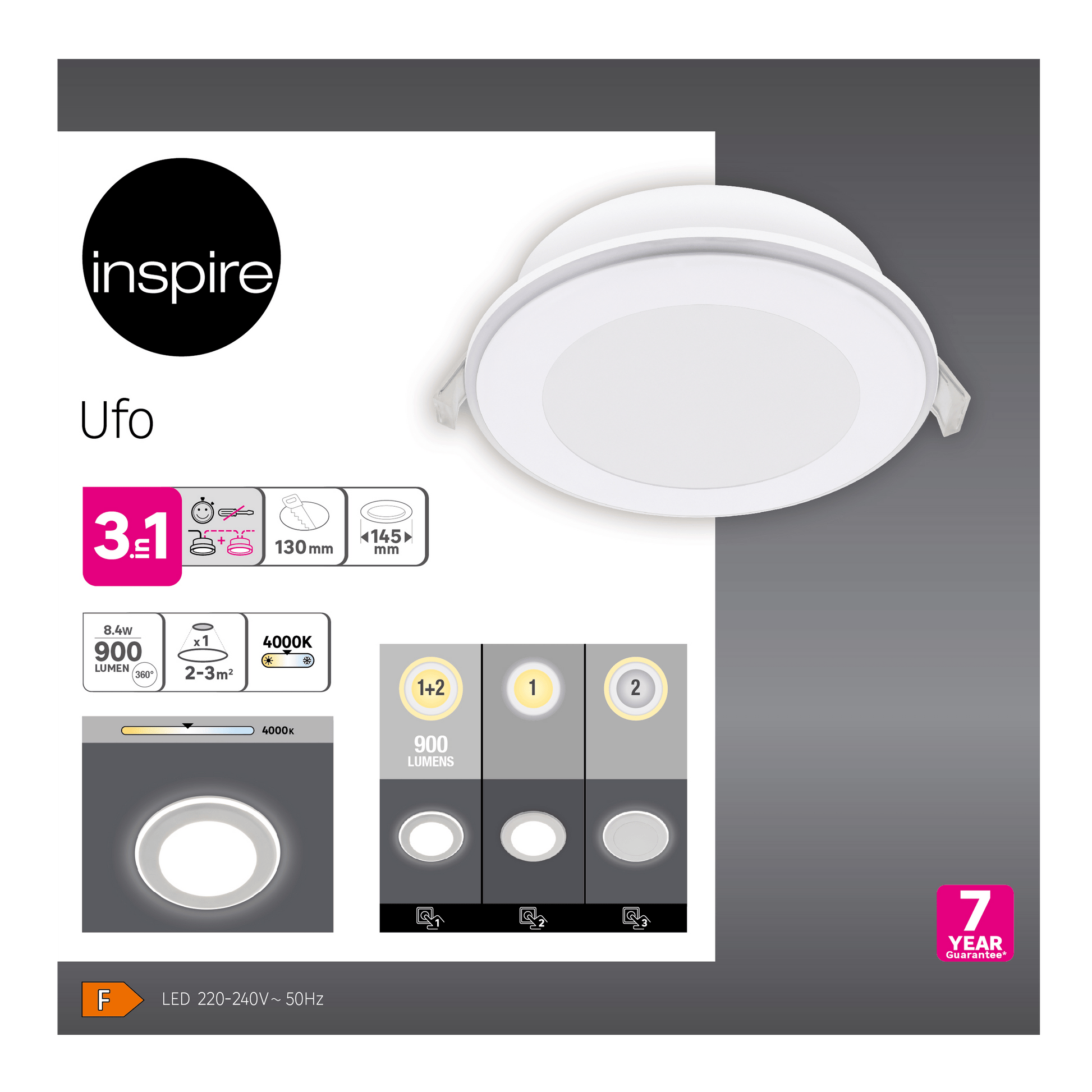 Bricocenter UFO RECESSED SPOTLIGHT PLASTIC WHITE D13 CM LED 12W NATURAL LIGHT