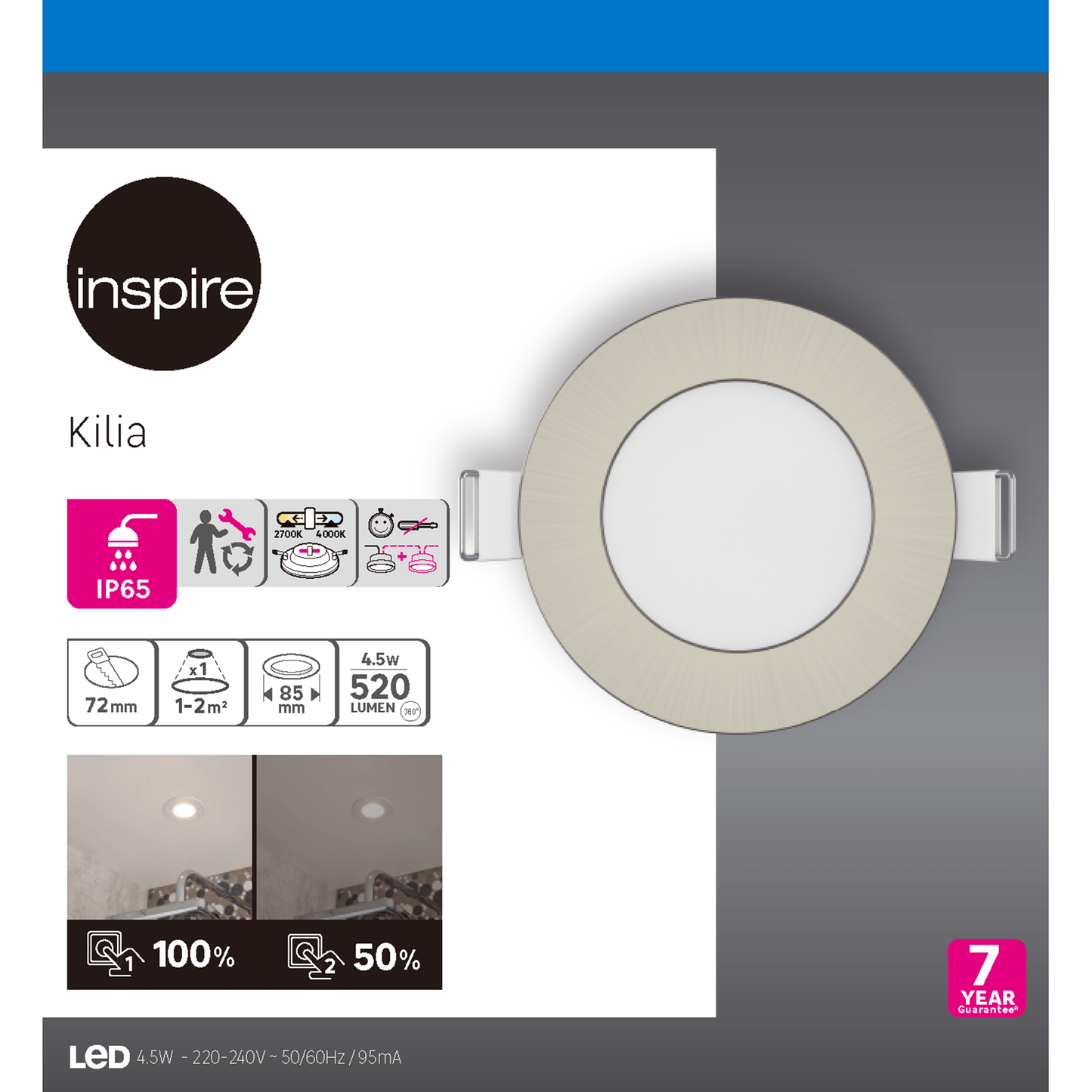 Bricocenter KILIA RECESSED SPOTLIGHT PLASTIC CHROME D7.2 CM LED 5W NATURAL LIGHT IP65