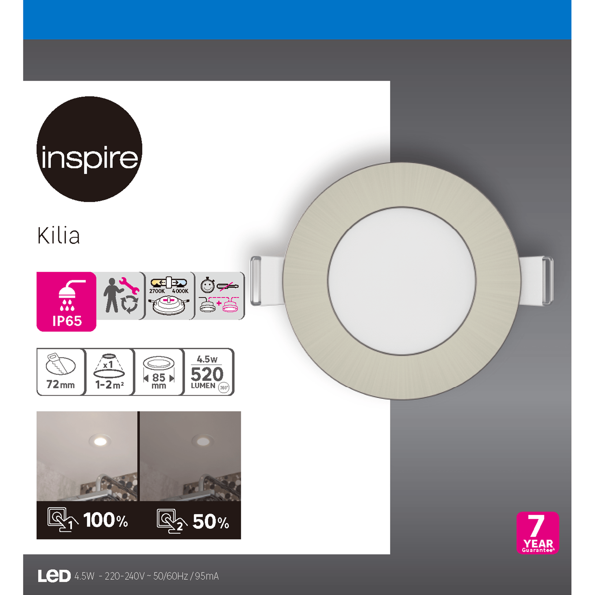 Bricocenter KILIA RECESSED SPOTLIGHT PLASTIC CHROME D7.2 CM LED 5W NATURAL LIGHT IP65