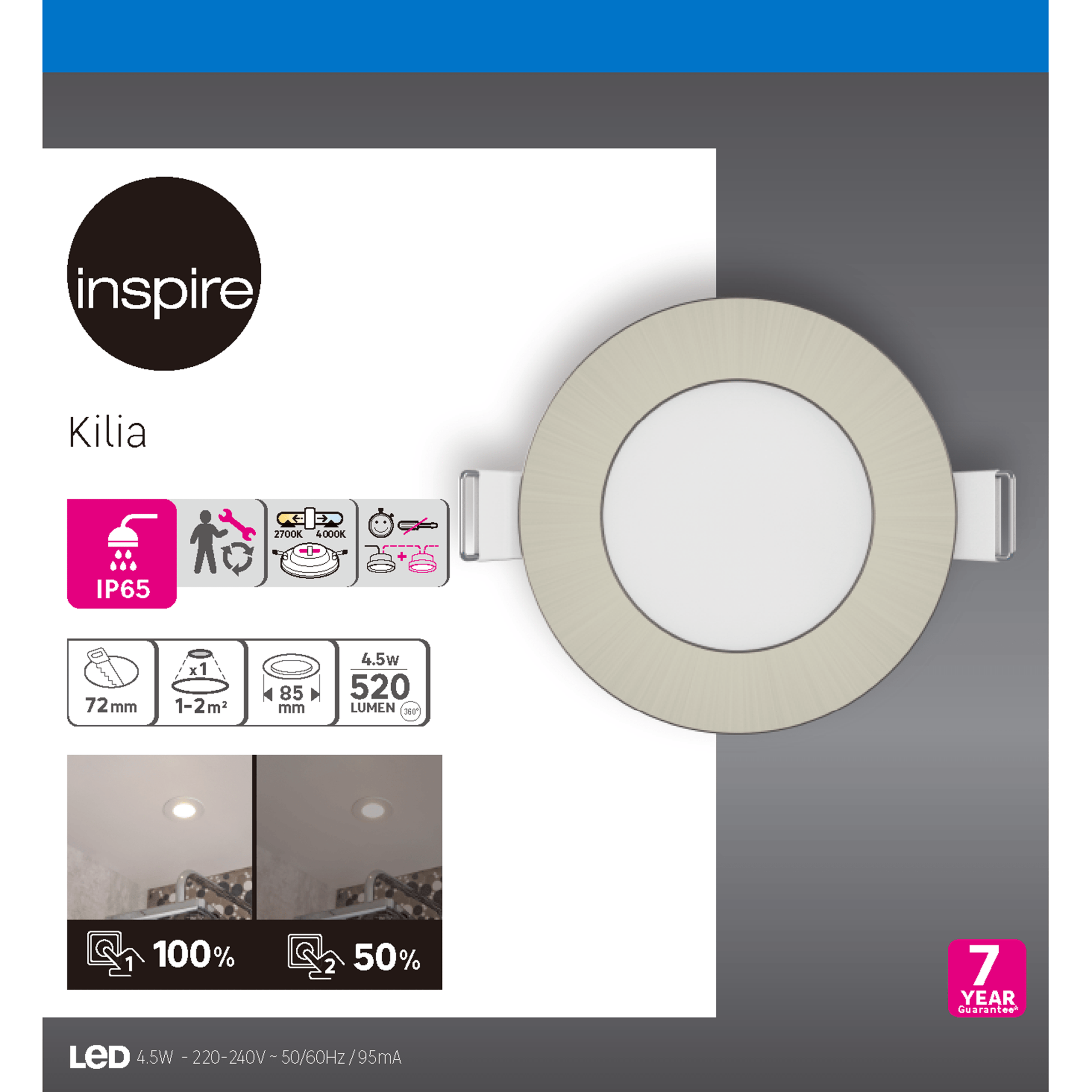 Bricocenter KILIA RECESSED SPOTLIGHT PLASTIC CHROME D7.2 CM LED 5W NATURAL LIGHT IP65