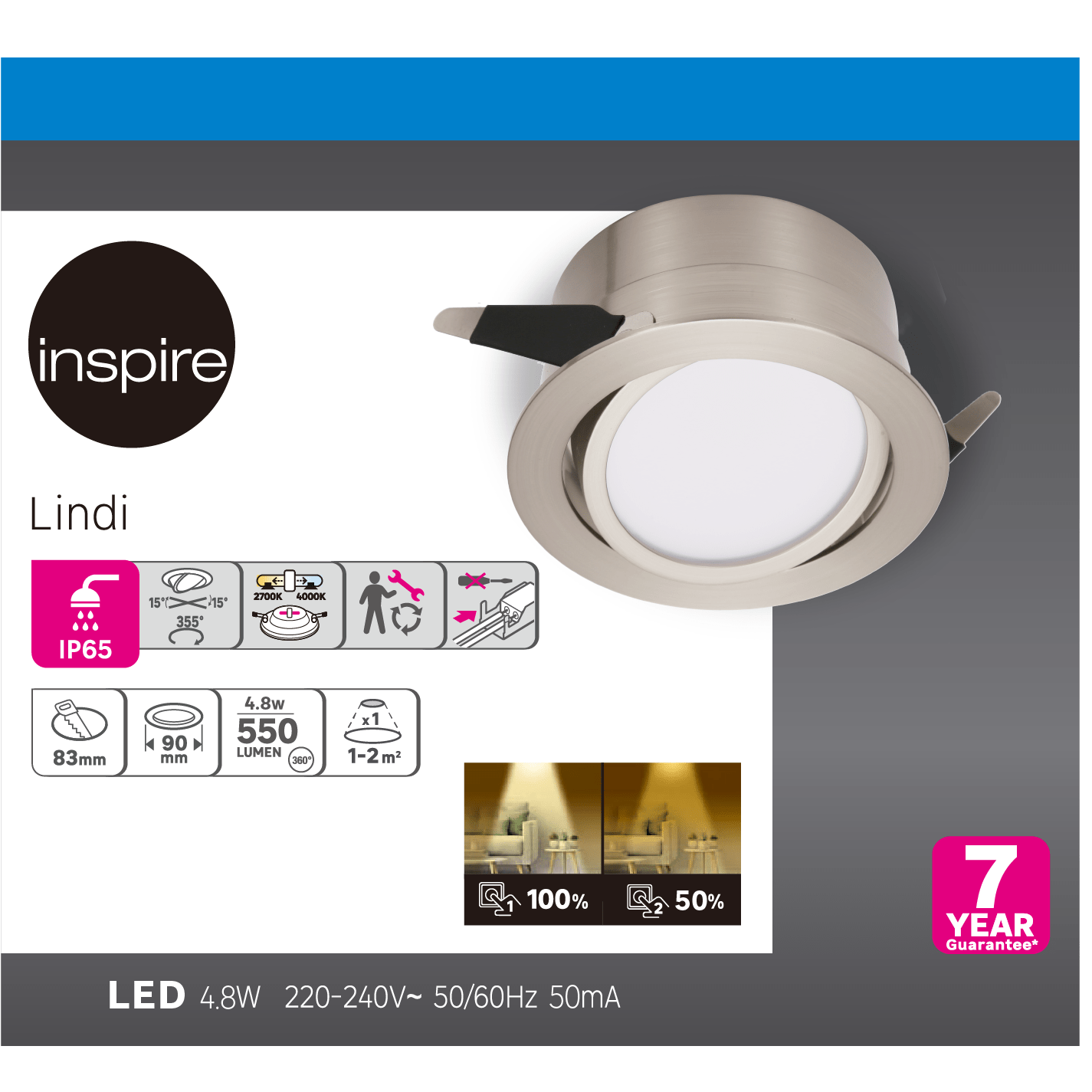 Bricocenter LINDI NICKEL ALUMINIUM RECESSED SPOTLIGHT D8.3 CM LED 6W NATURAL LIGHT ADJUSTABLE IP65