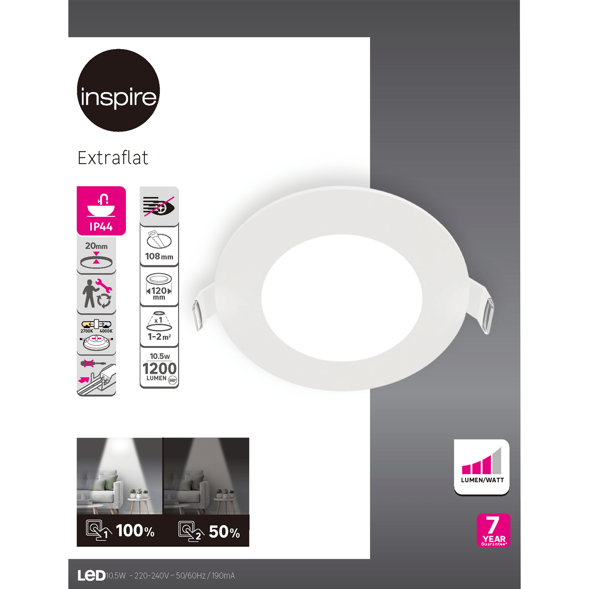 Bricocenter RECESSED SPOTLIGHT EXTRAFLAT WHITE D10.8 CM LED 9W CCT DIMMABLE