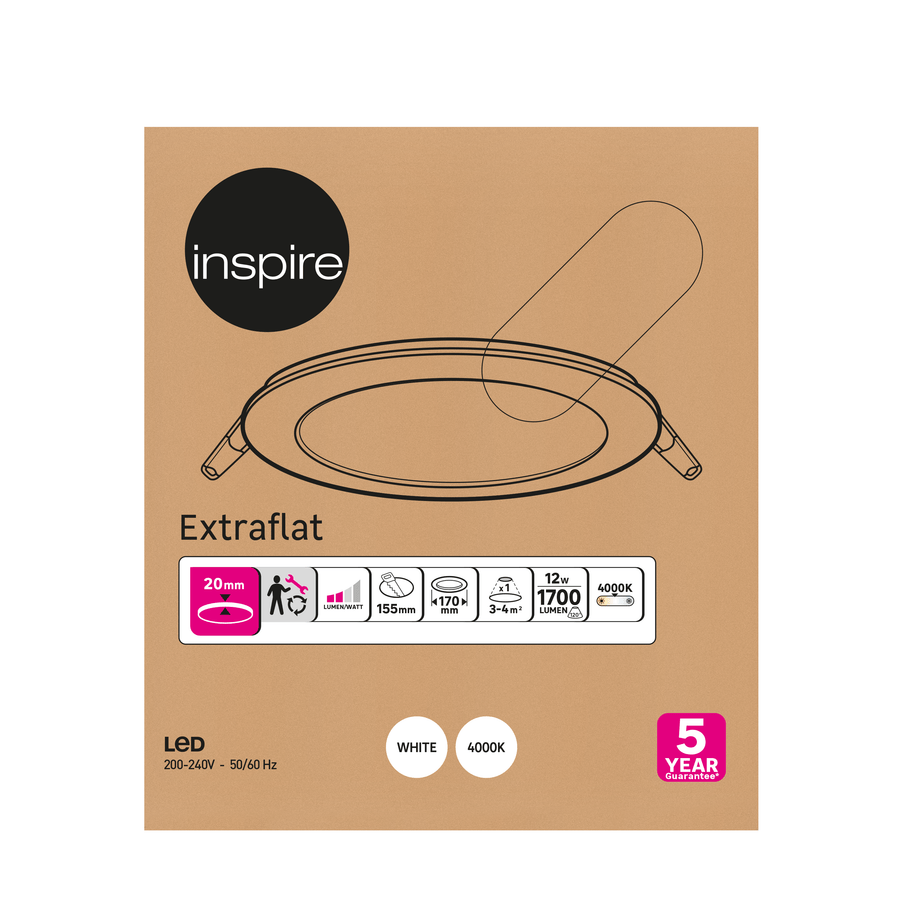 Bricocenter RECESSED SPOTLIGHT EXTRAFLAT ALUMINIUM WHITE D15.5 CM LED 12W NATURAL LIGHT IP20