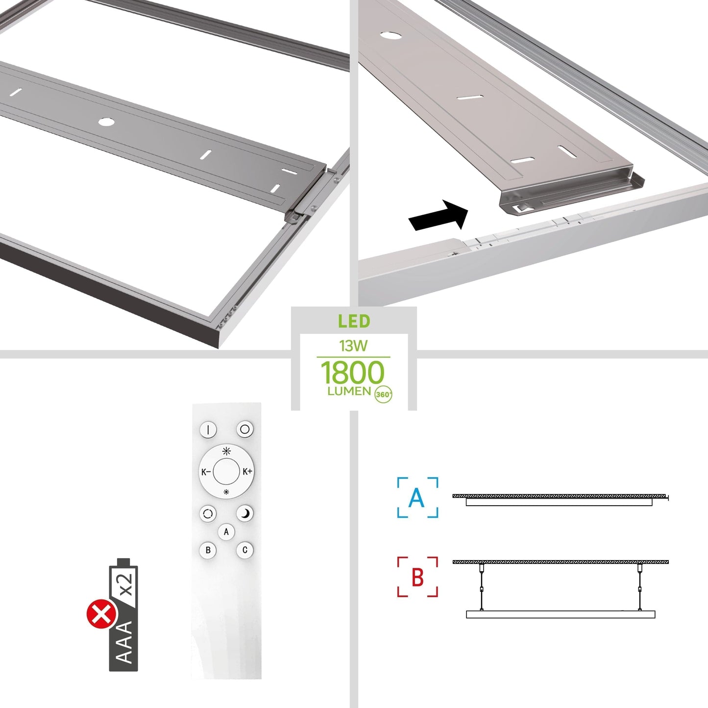 WHITE ALUMINIUM LED PANEL 30X30 CM 13WCCT DIMMABLE