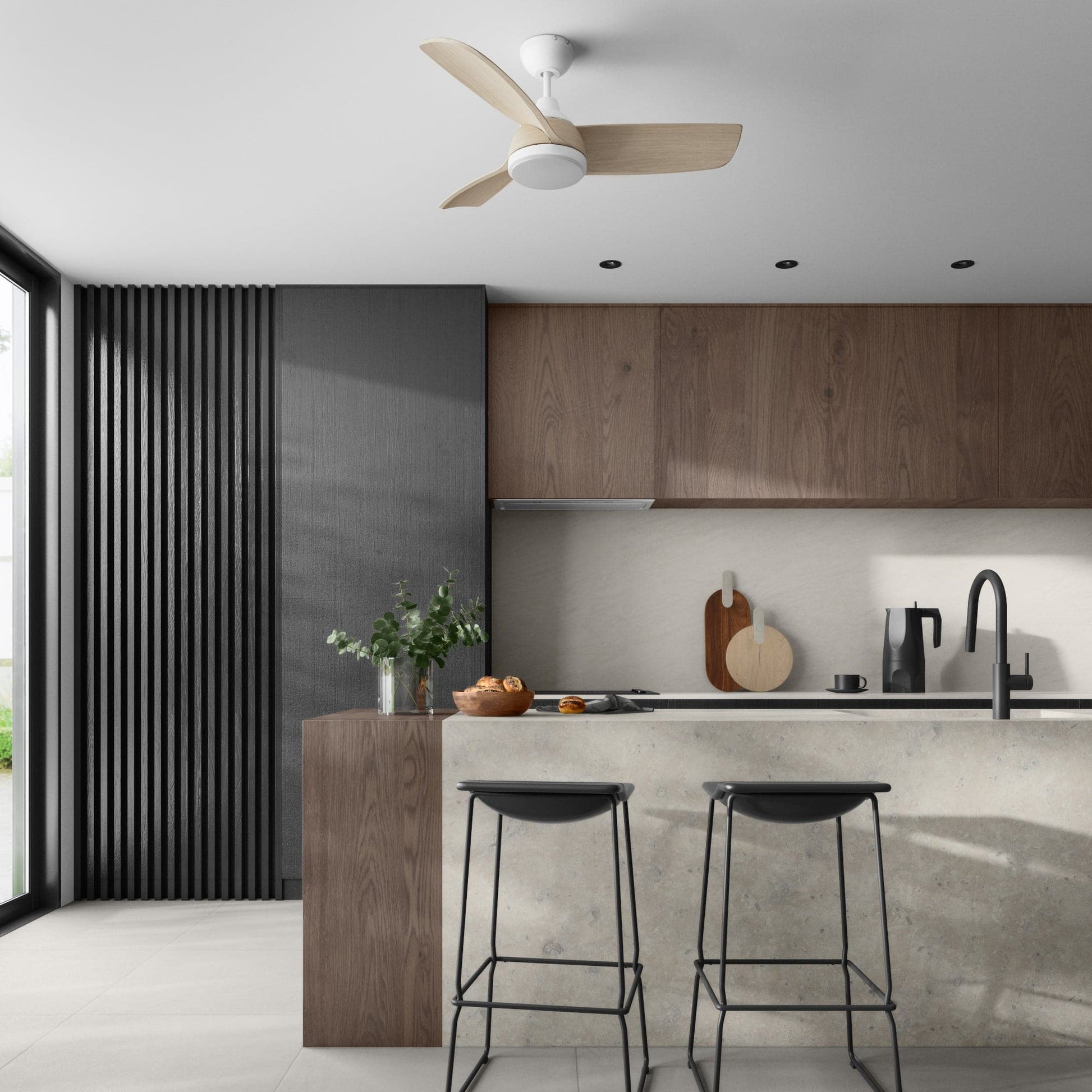 Bricocenter CHERCH WOOD EFFECT CEILING FAN D107 CM LED 28W 2200LM CCT DIMMABLE 3 BLADES