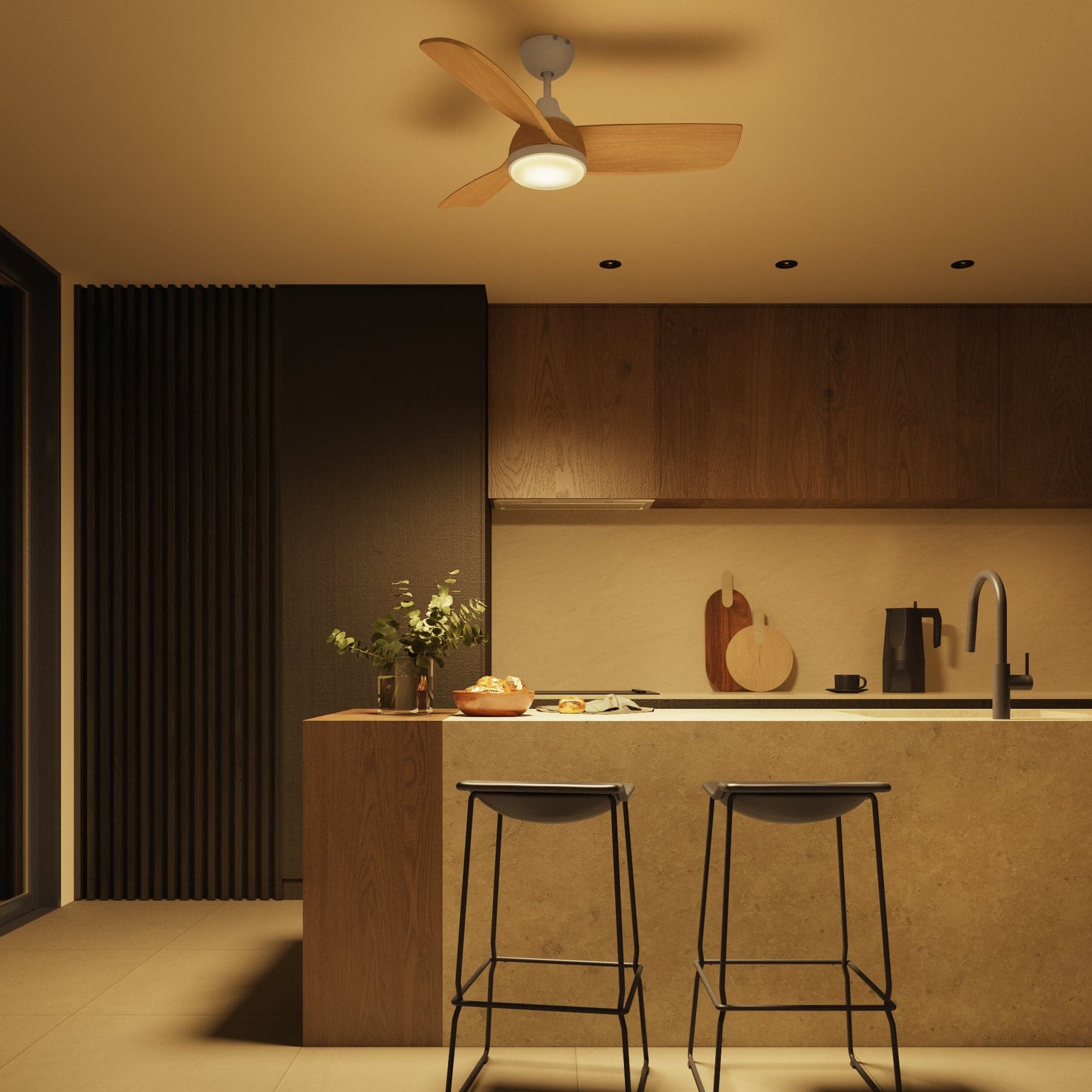 Bricocenter CHERCH WOOD EFFECT CEILING FAN D107 CM LED 28W 2200LM CCT DIMMABLE 3 BLADES