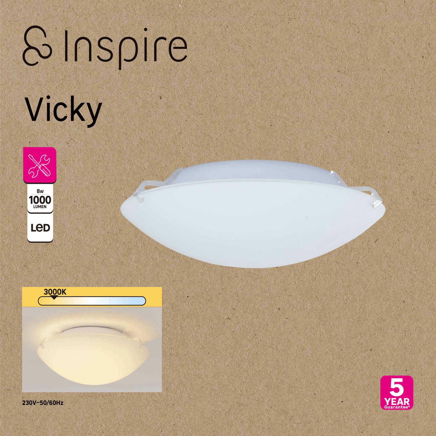 Bricocenter CEILING LAMP VICKY METAL WHITE D.25 CM LED 8W WARM LIGHT