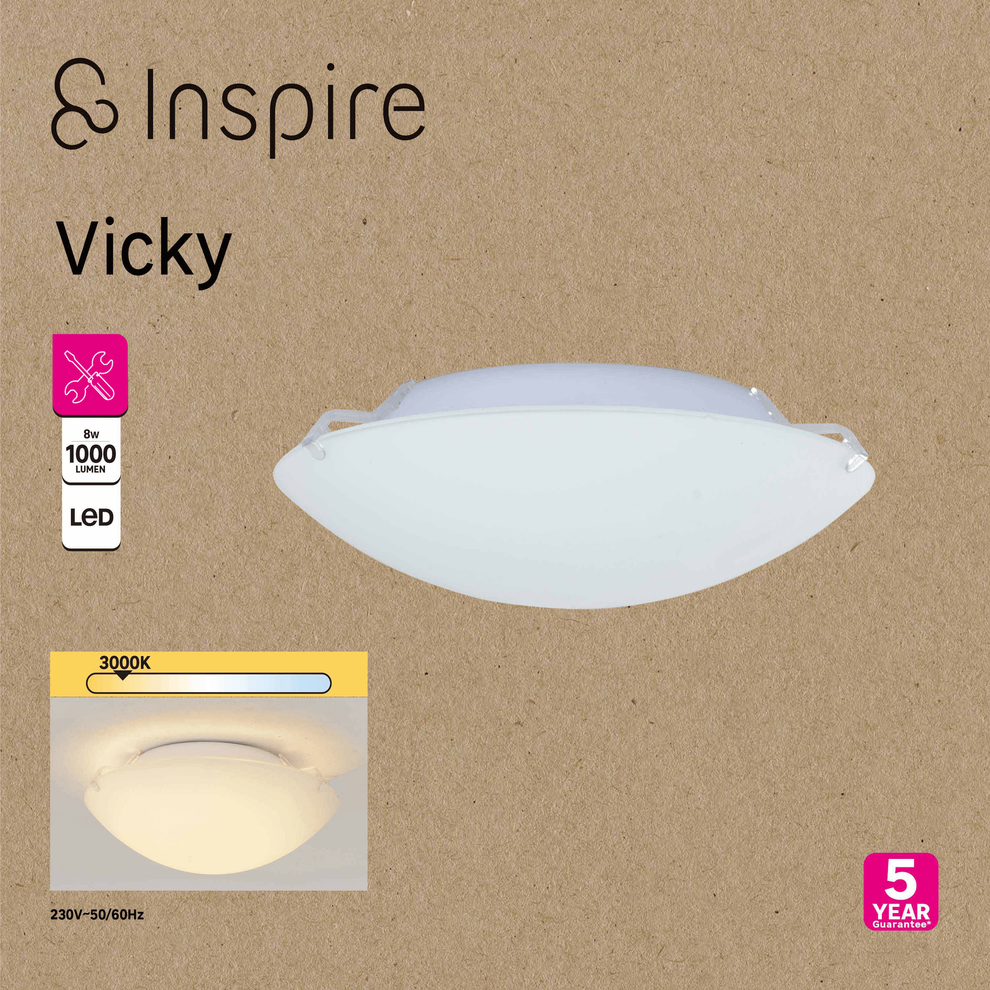 Bricocenter CEILING LAMP VICKY METAL WHITE D.25 CM LED 8W WARM LIGHT
