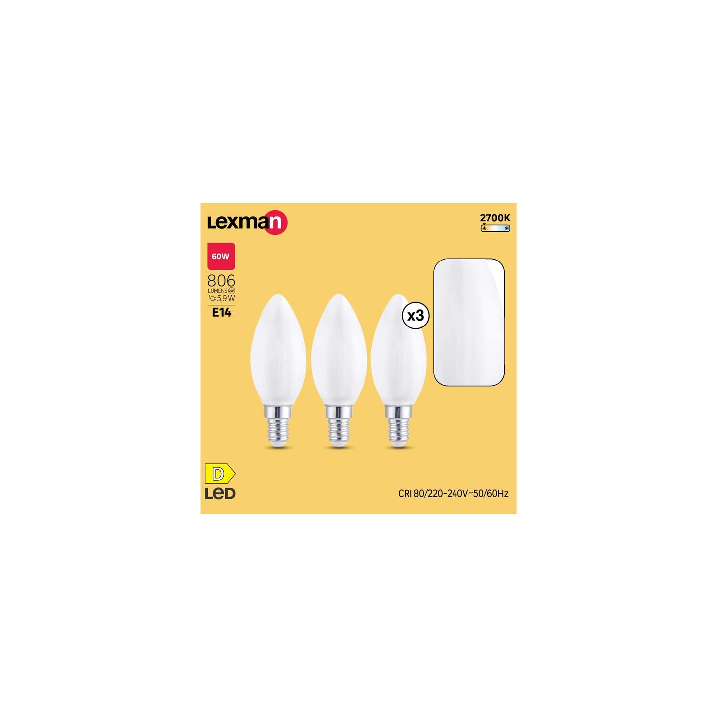 Bricocenter 3 LED BULBS E14 =60W CANDLE FROSTED WARM LIGHT