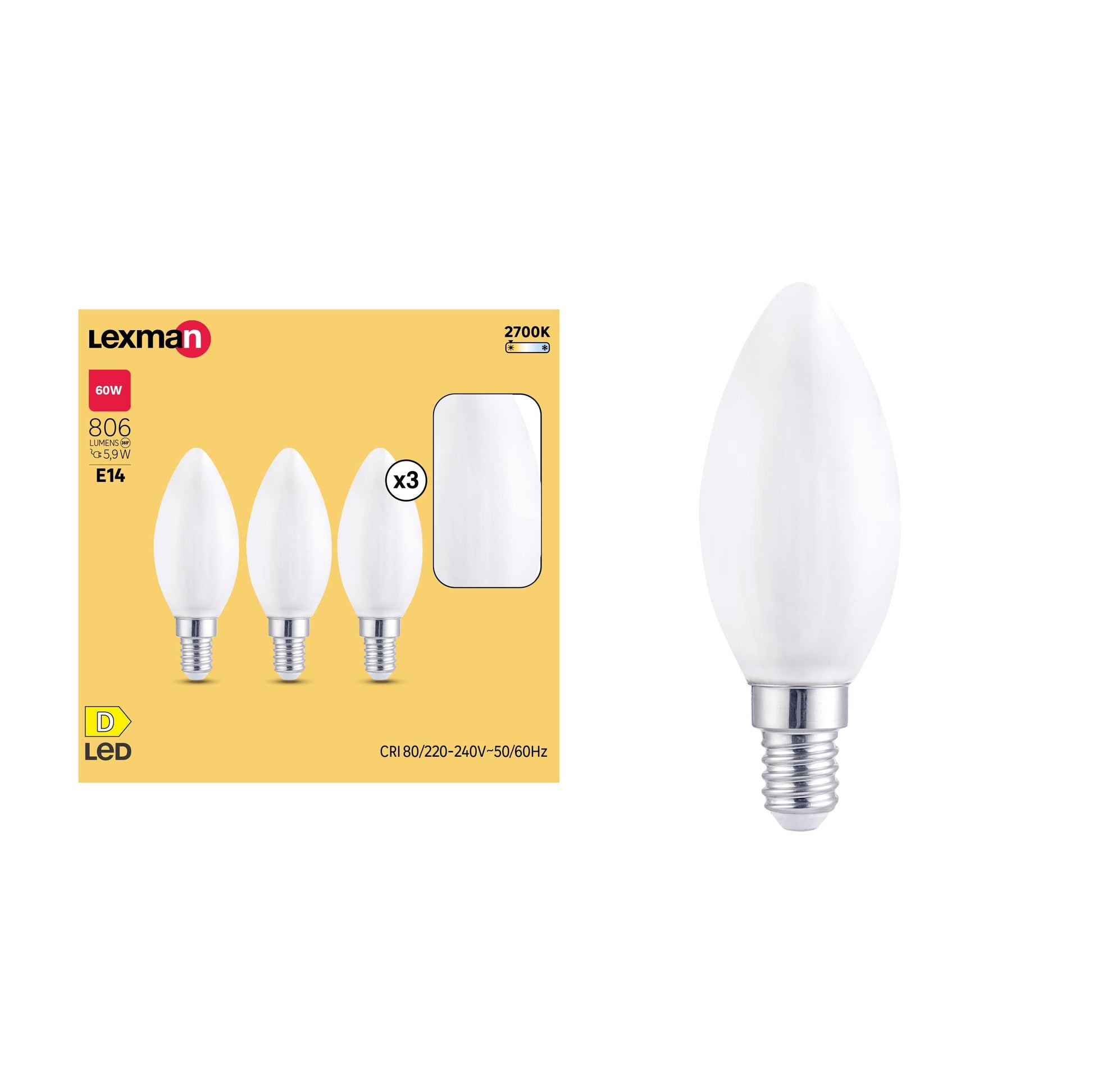 Bricocenter 3 LED BULBS E14 =60W CANDLE FROSTED WARM LIGHT