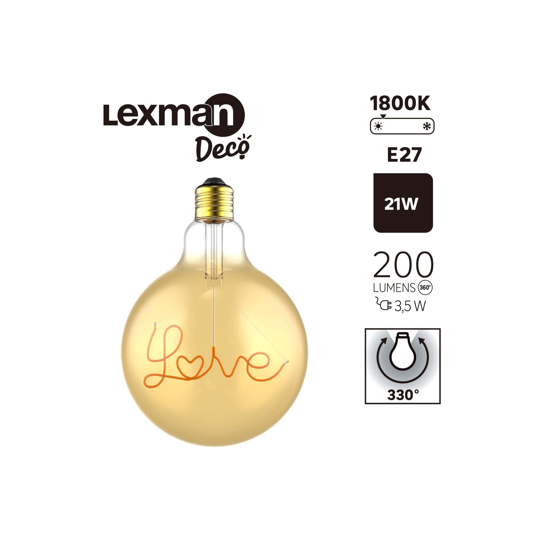 Bricocenter LOVE LED DECORATIVE BULB E27=21W GLOBE G125 AMBER WARM LIGHT